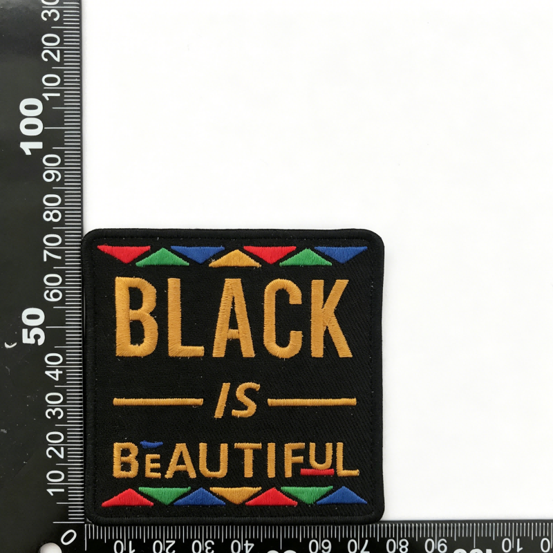 Black is beautiful embroidered patch with colorful triangles