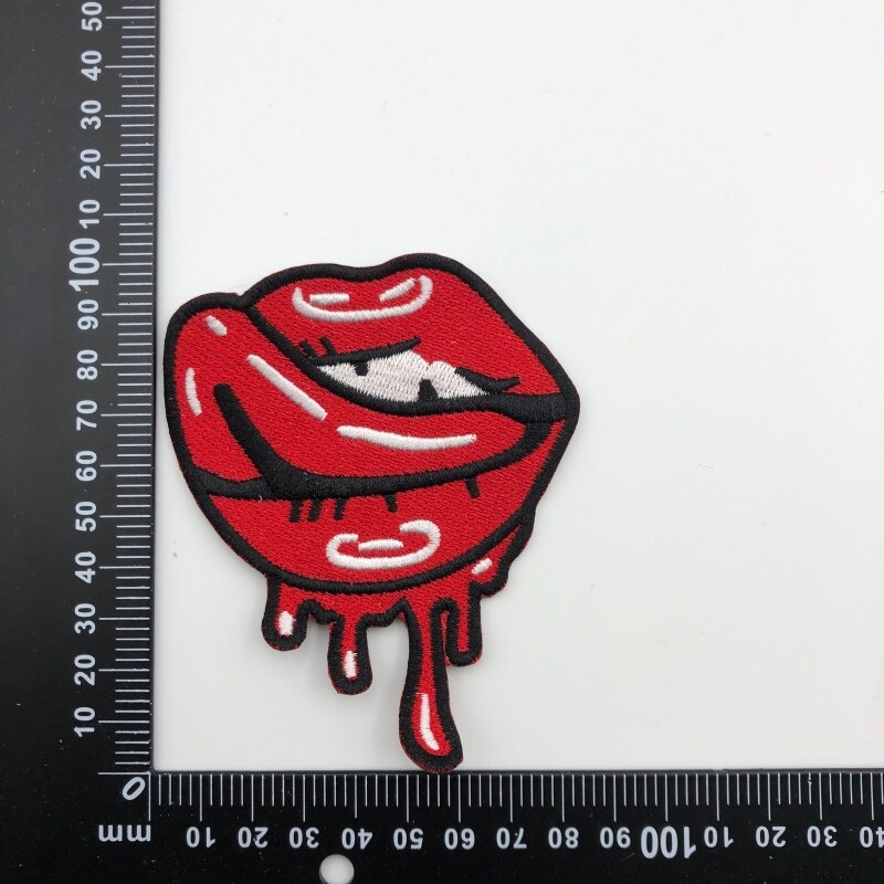 Red lips embroidered patch with ruler