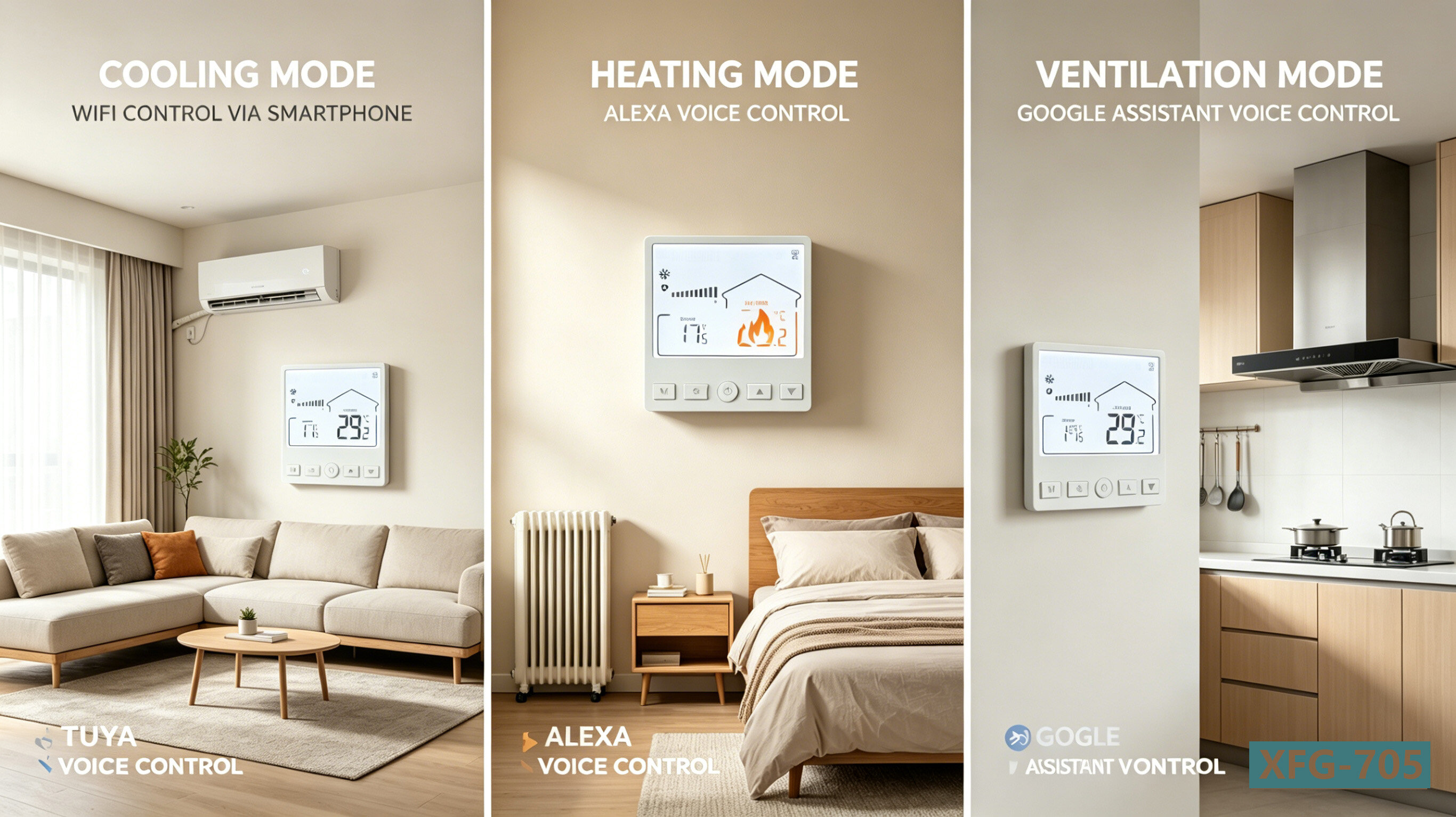 705  RS-485 Smart WiFi Fan Coil Unit Thermostat with Alexa & Google Assistant