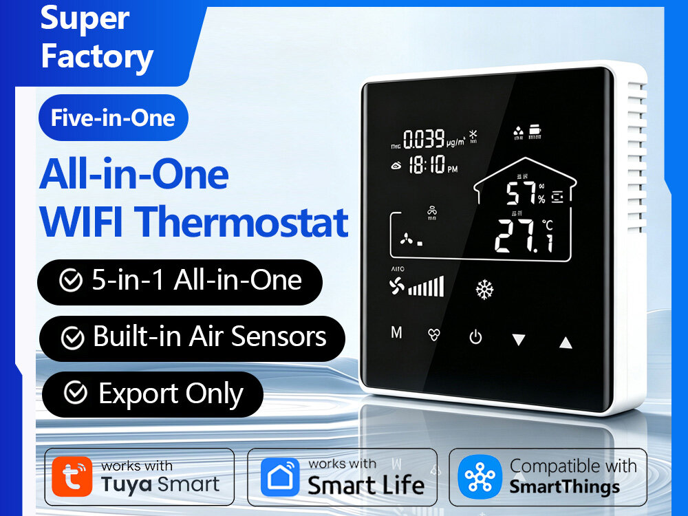 Tuya WiFi FCU Temperature Humidity Thermostat with PM2.5 CO2 TVOC Sensor