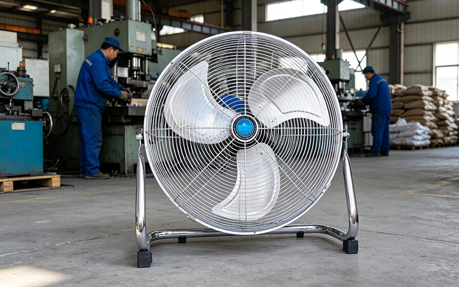 Industrial Metal Floor Fan Lithium battery Low Noise High Airflow Floor Standing Fan for Ventilation