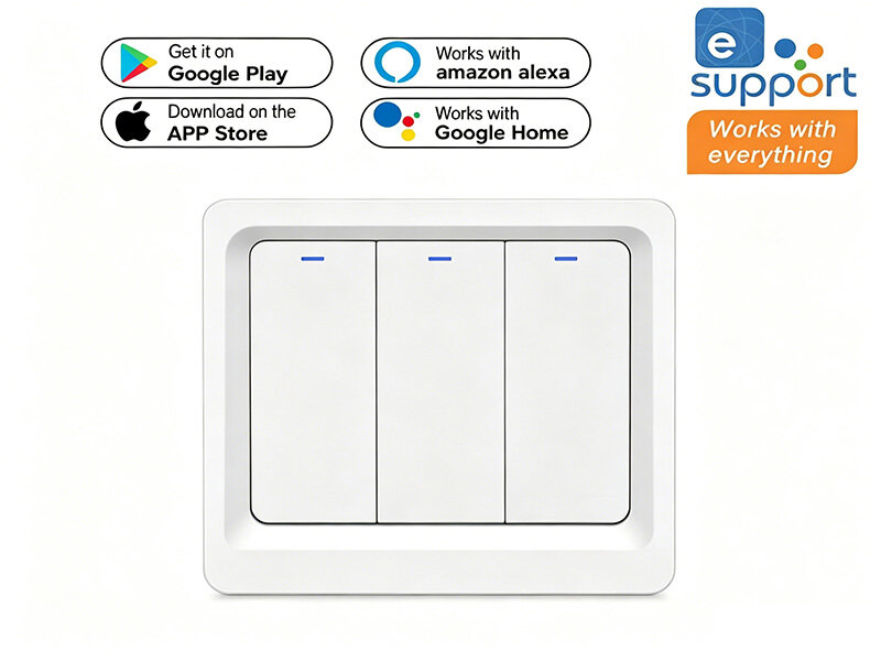 86 Type WiFi Bluetooth Push Button Smart Wall Switch ABS Material Voice Control with Alexa Google