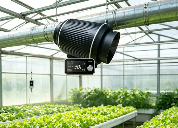 Mixed Flow EC Inline Duct Fan with Digital Temp & Humidity Controller, 10-Speed Ventilation fan