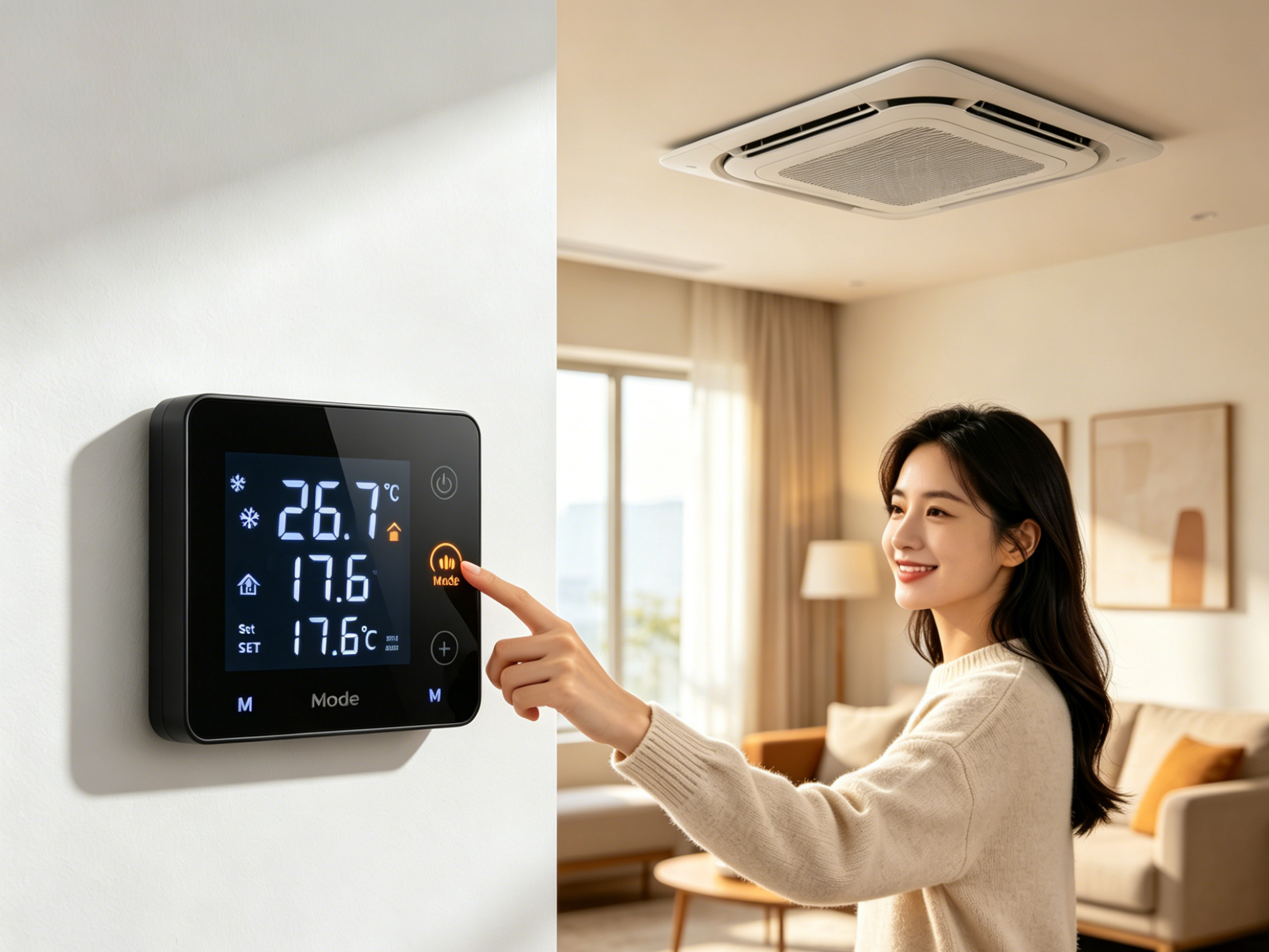 Fan coil Aircon thermostat for heating and cooling switchable