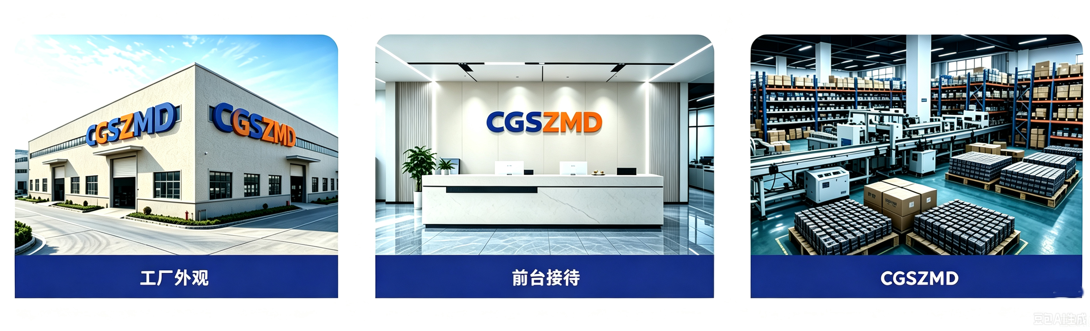 Company Overview – Factory Exterior, Reception Area, and Production Workshop