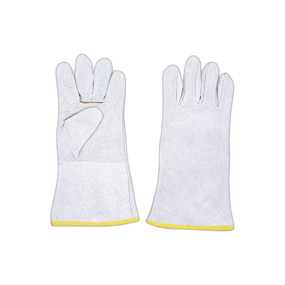 White Yellow Trim Leather Gloves