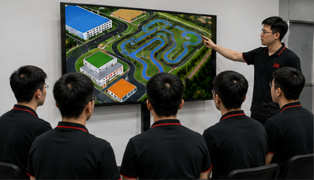 Instructor training kart track staff with operations manual and safety briefing