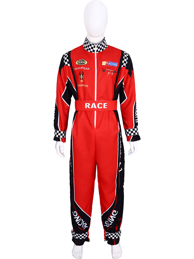 Professional go-kart safety equipment including helmets, driving suits, gloves, and protective gear