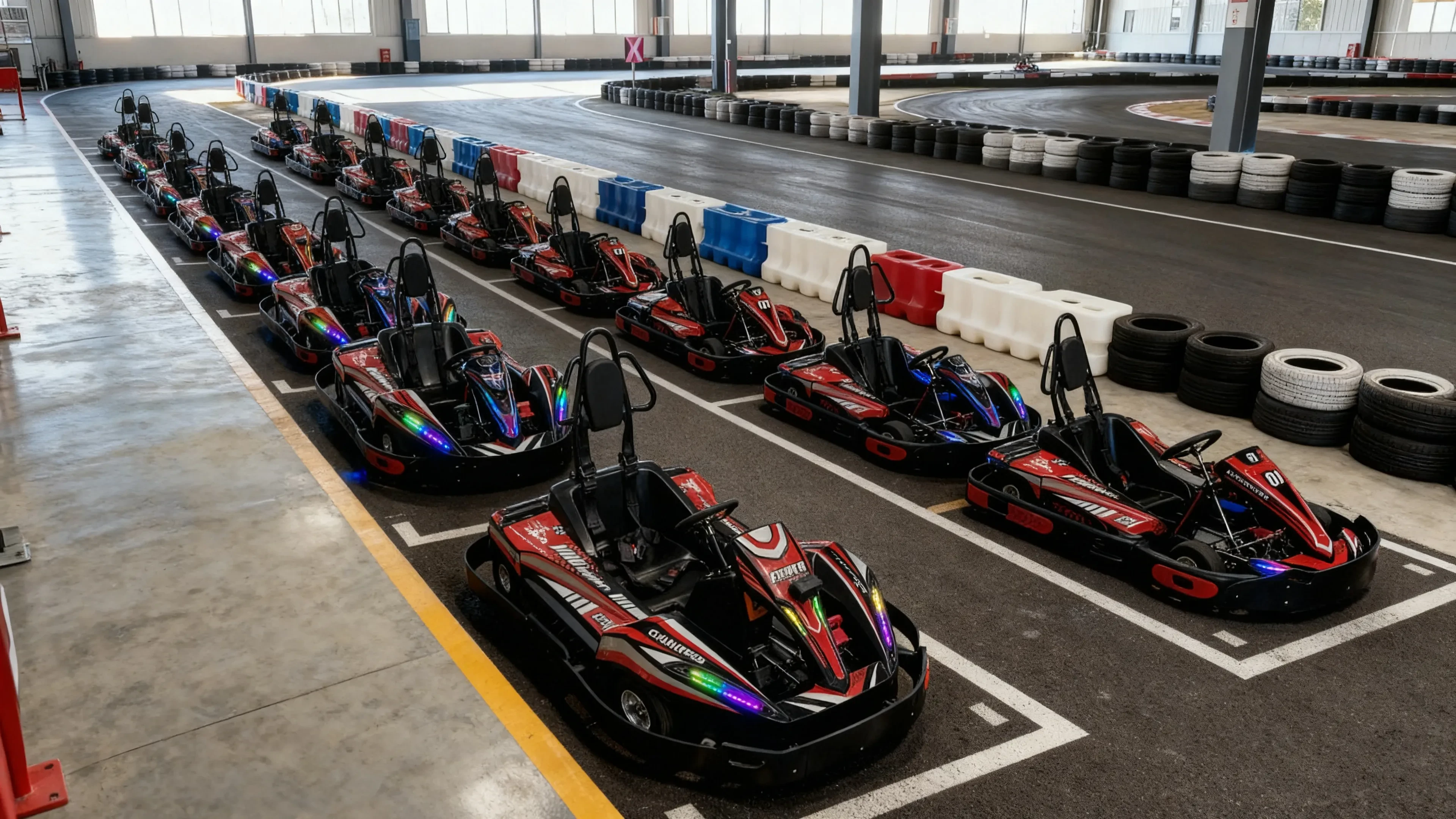 Commercial electric go-kart fleet equipped with whisper-quiet motors and zero exhaust emissions