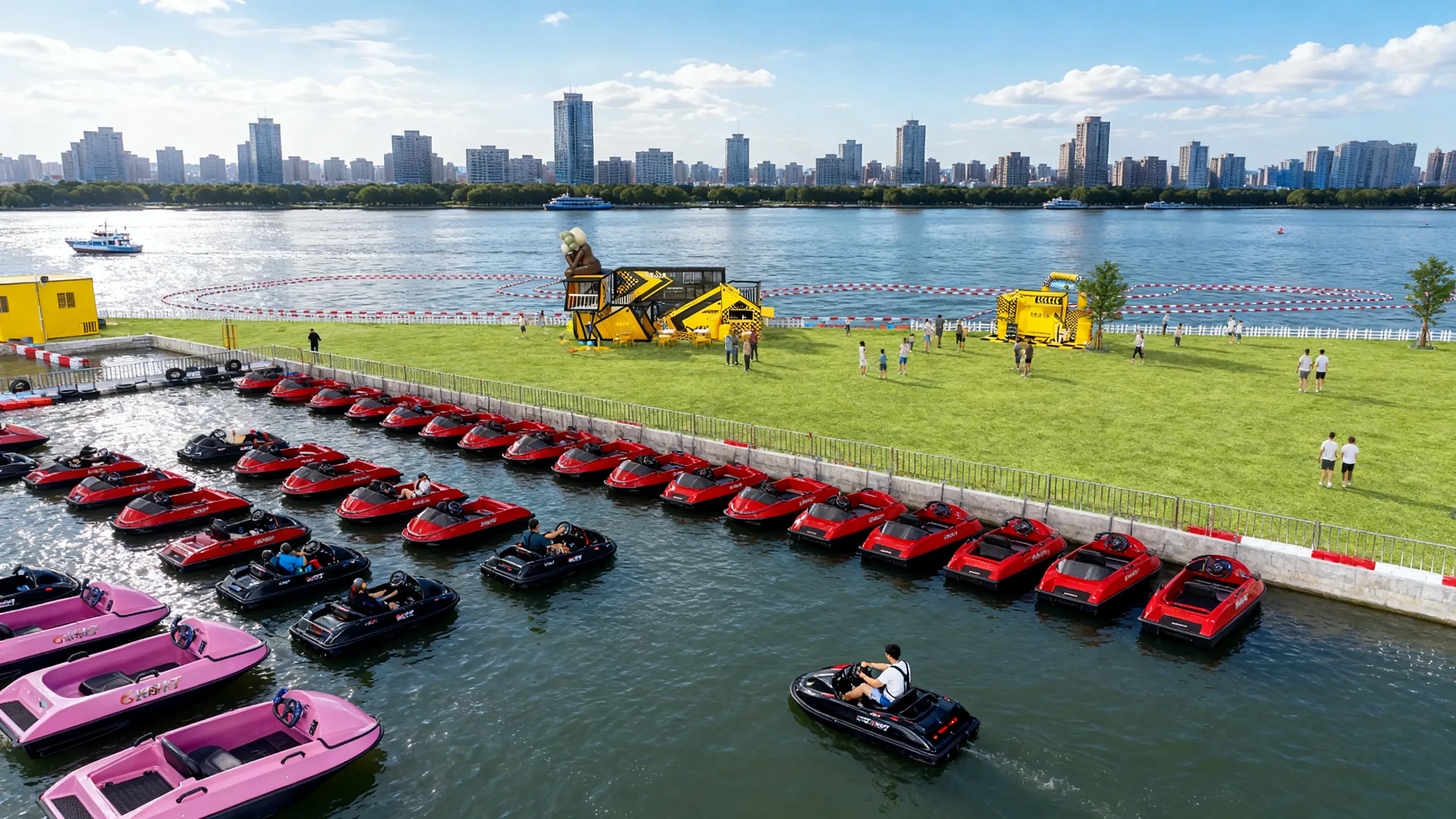Electric water go-kart with HDPE hull cruising on aquatic track