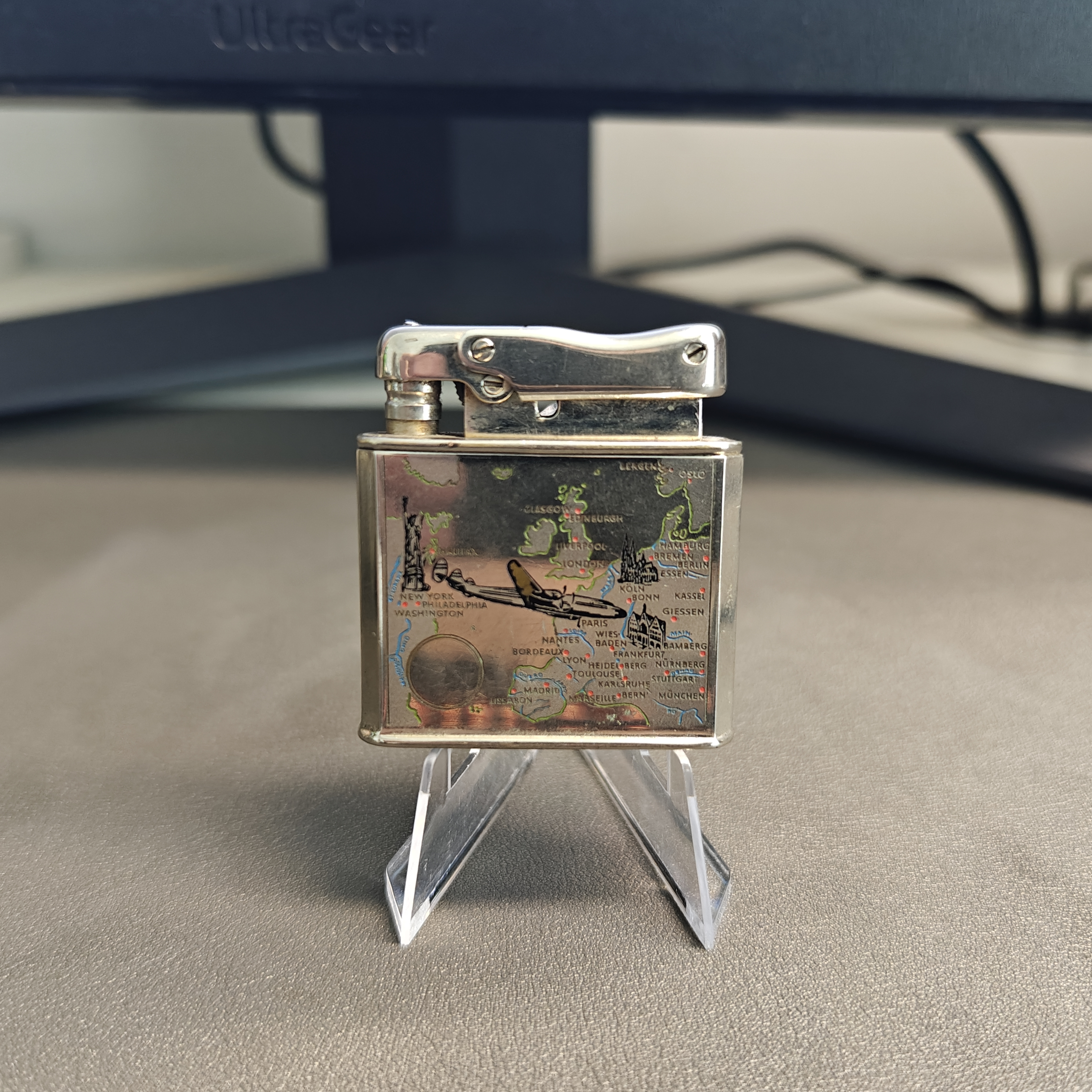 IBELO MONOPOL WWII Map Etched Octagonal Kerosene Lighter