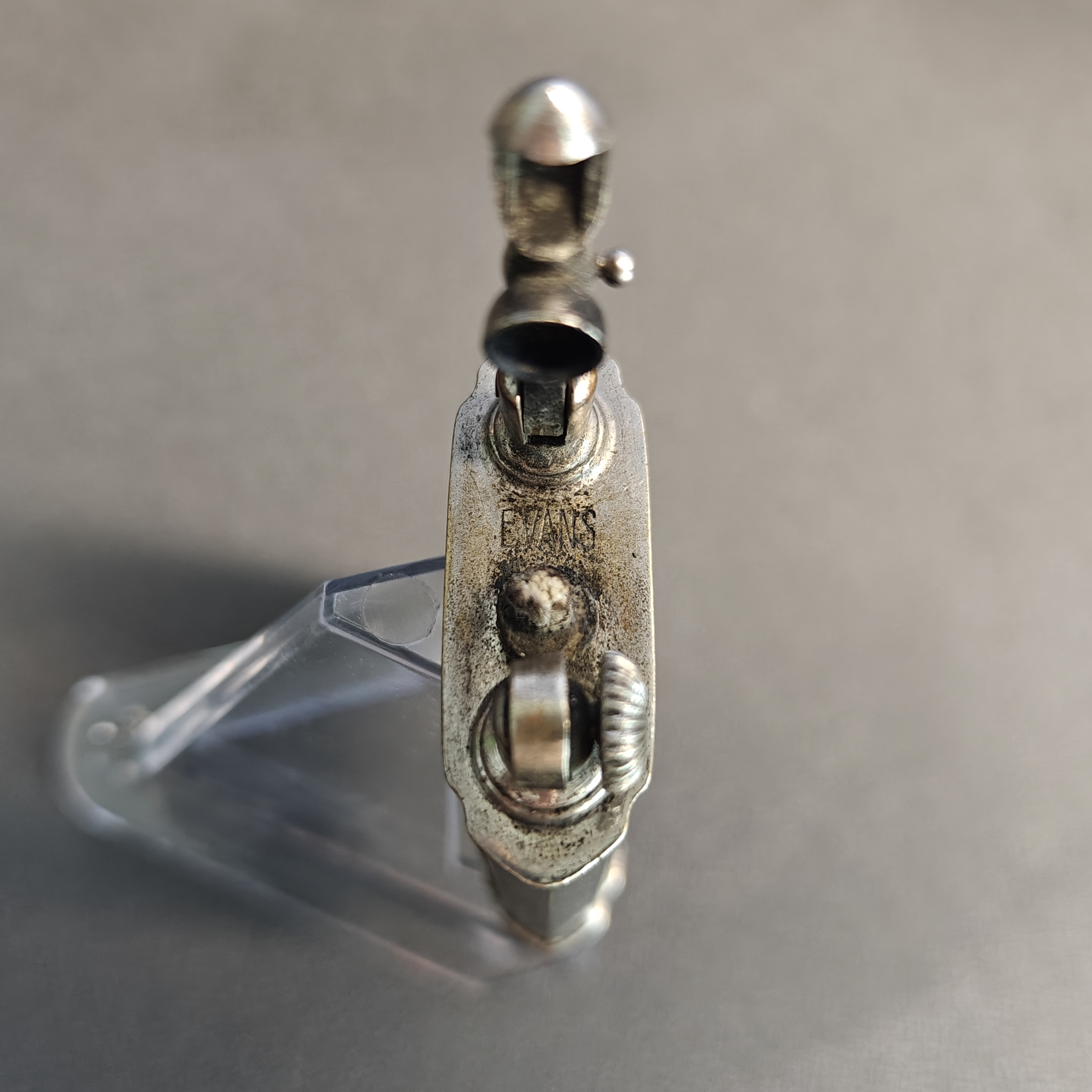 EVANS Lift Arm Nickel Silver Kerosene Lighter Details 5