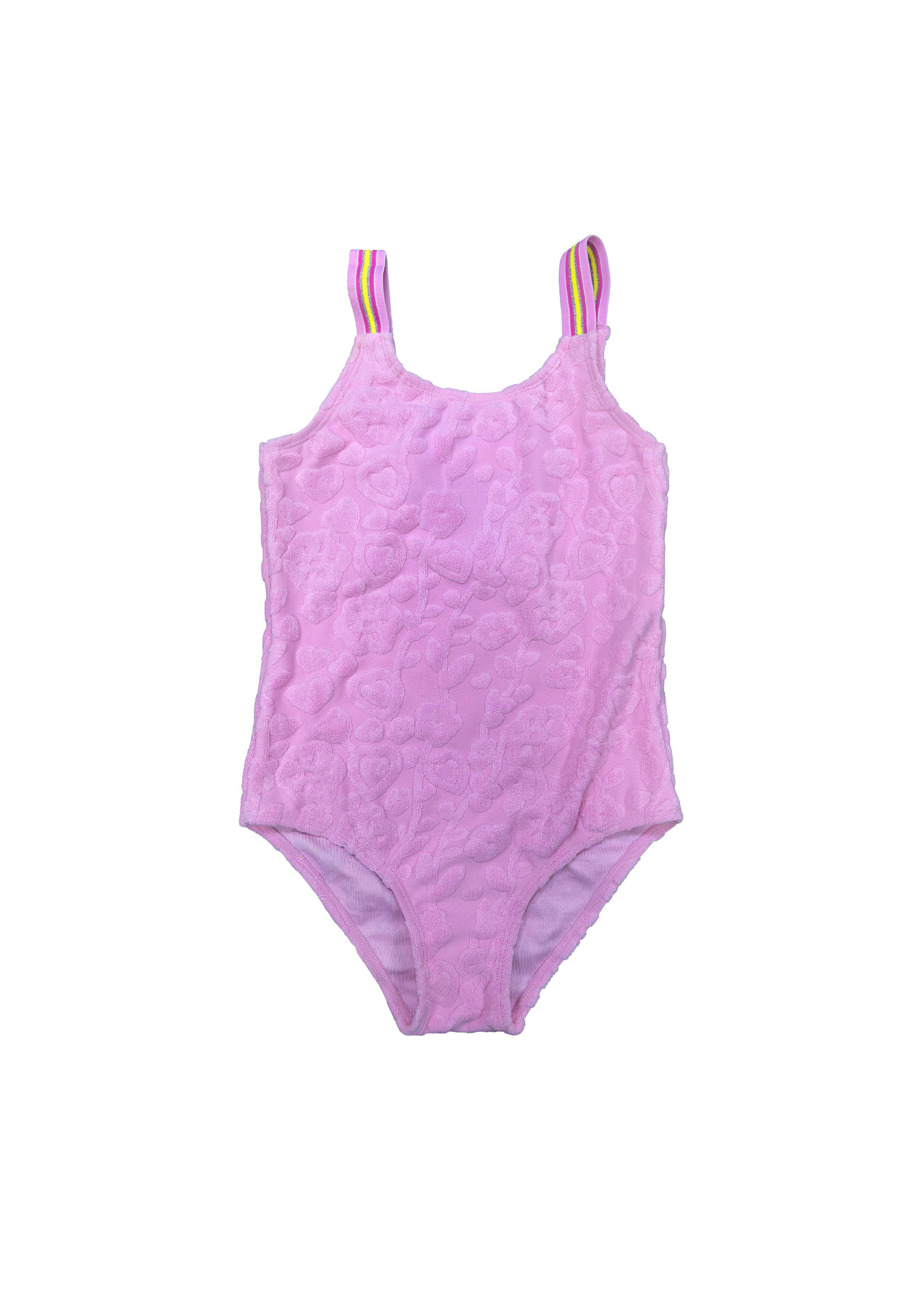 Pink Textured One-Piece Swimsuit with Rainbow Straps