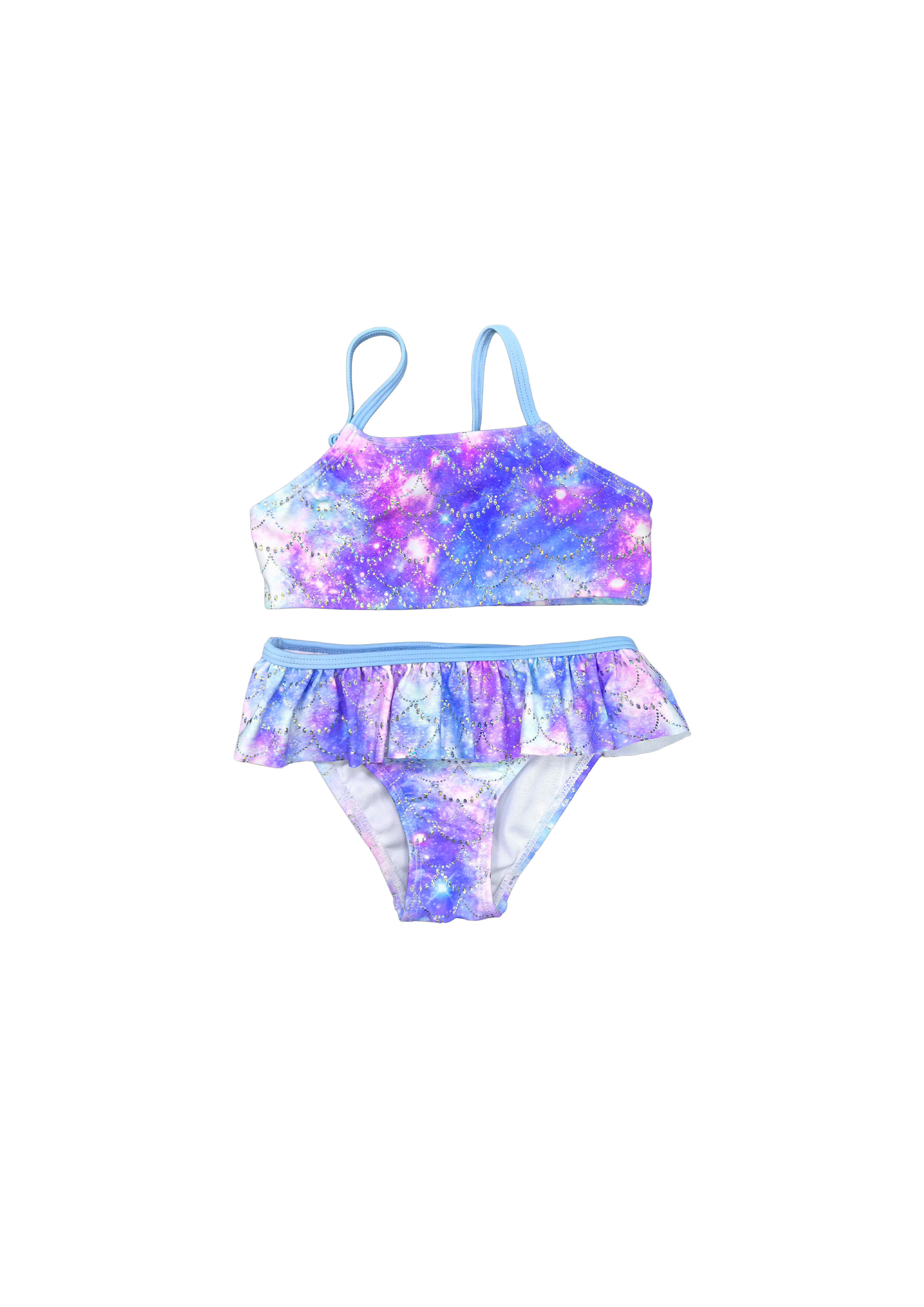 Galaxy Print Two-Piece Swimsuit with Ruffled Bottom