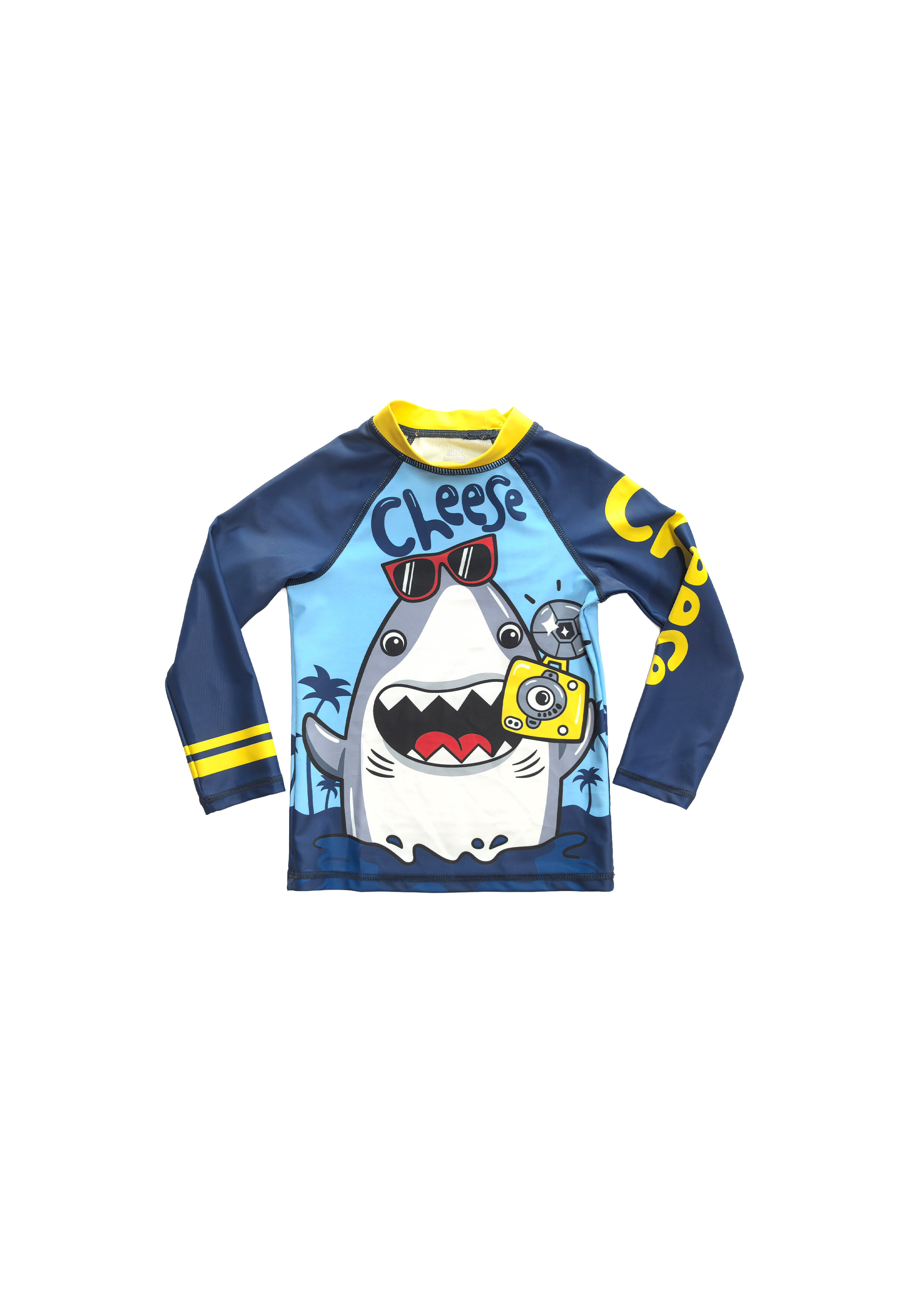 Shark Print Long-Sleeve Rash Guard Swimsuit