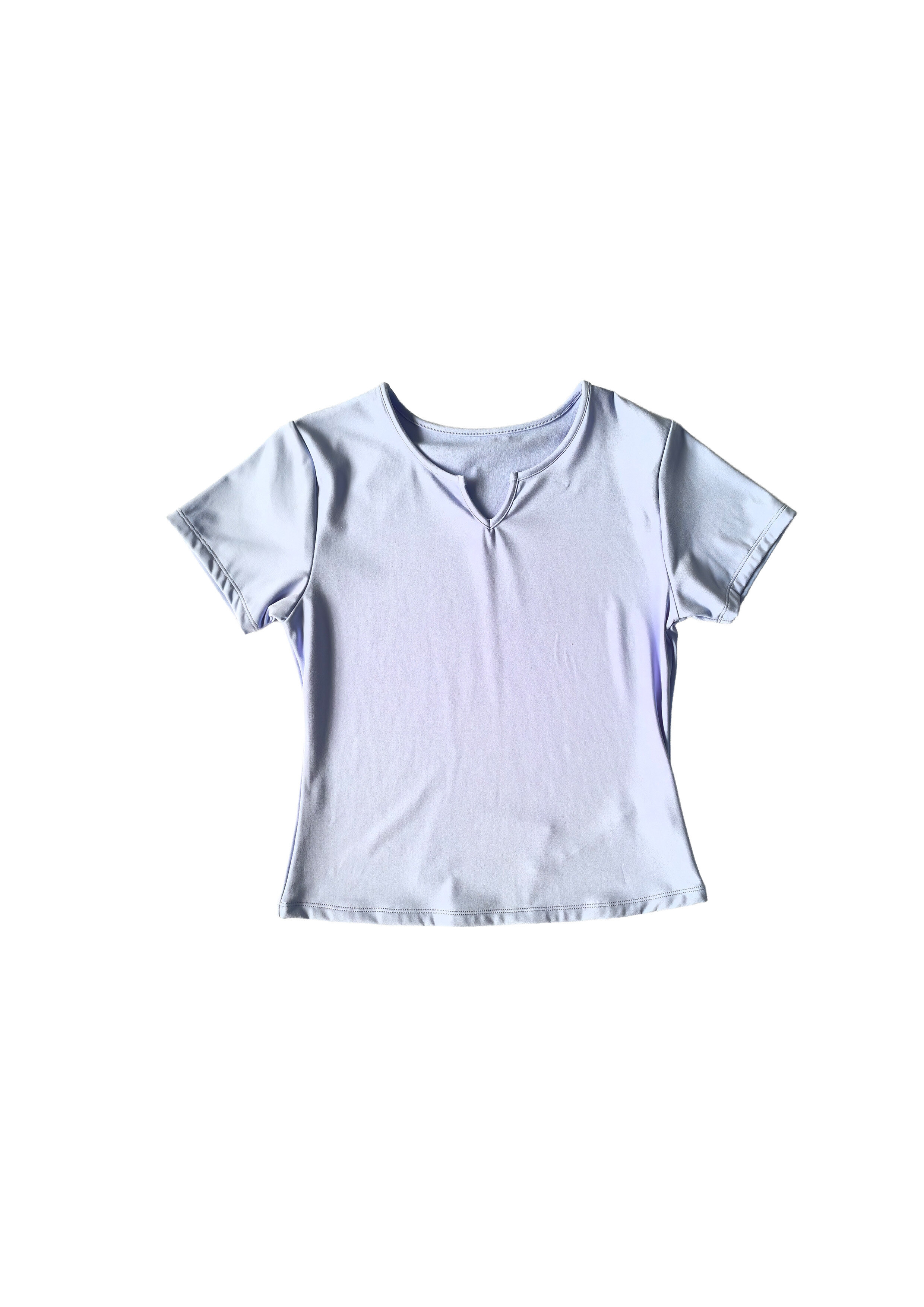 Light Purple Notch V-Neck Fitted Sports Short Sleeve Cropped Yoga Quick-Dry Top