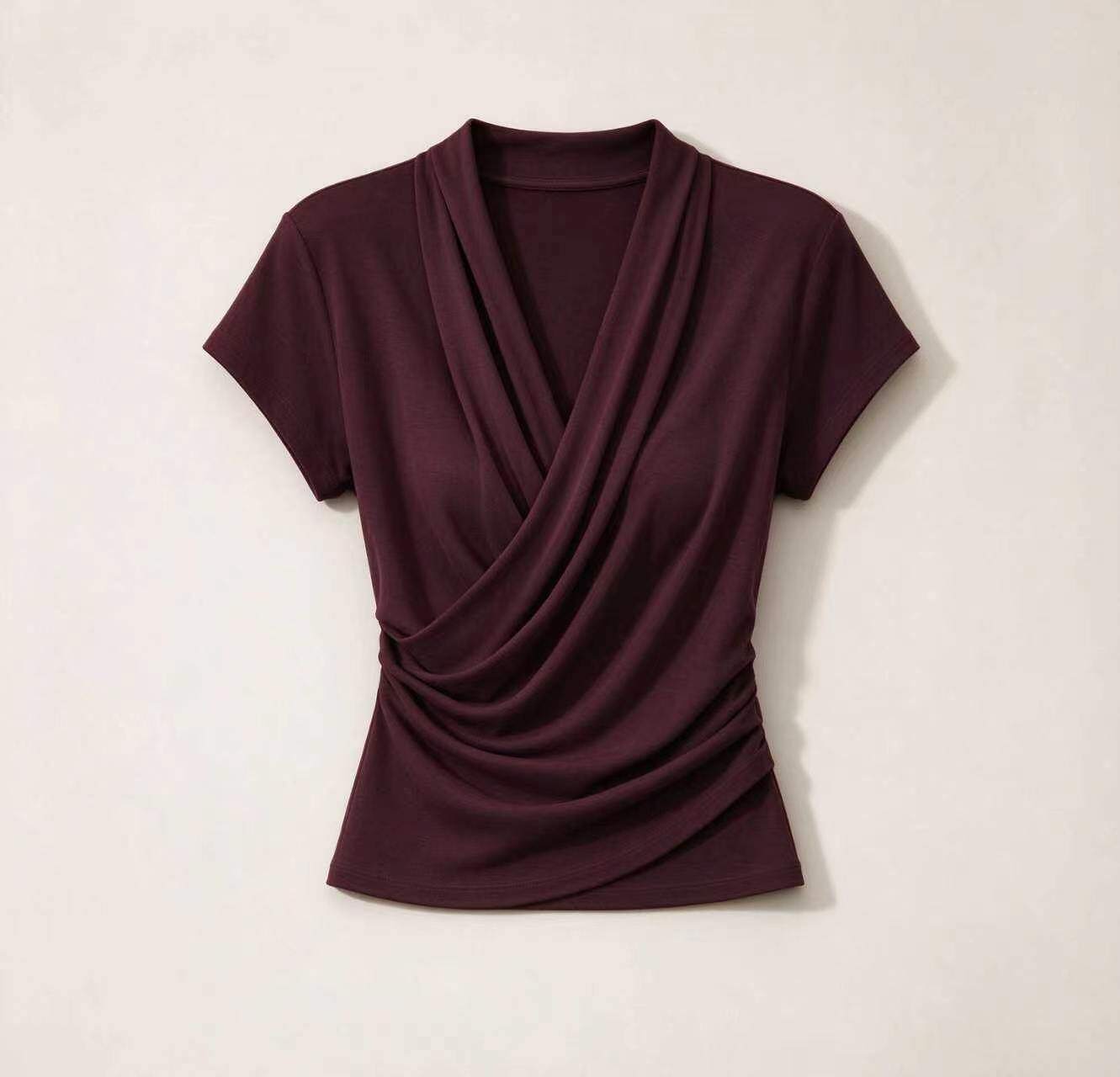 Draped Cowl Neck Short Sleeve Top