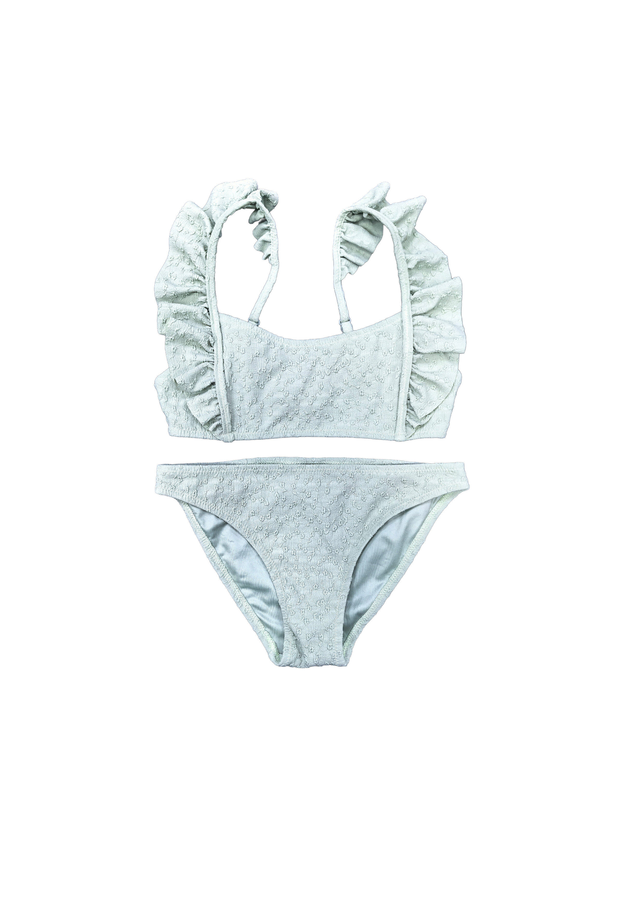 White Eyelet Two-Piece Swimsuit with Ruffled Straps