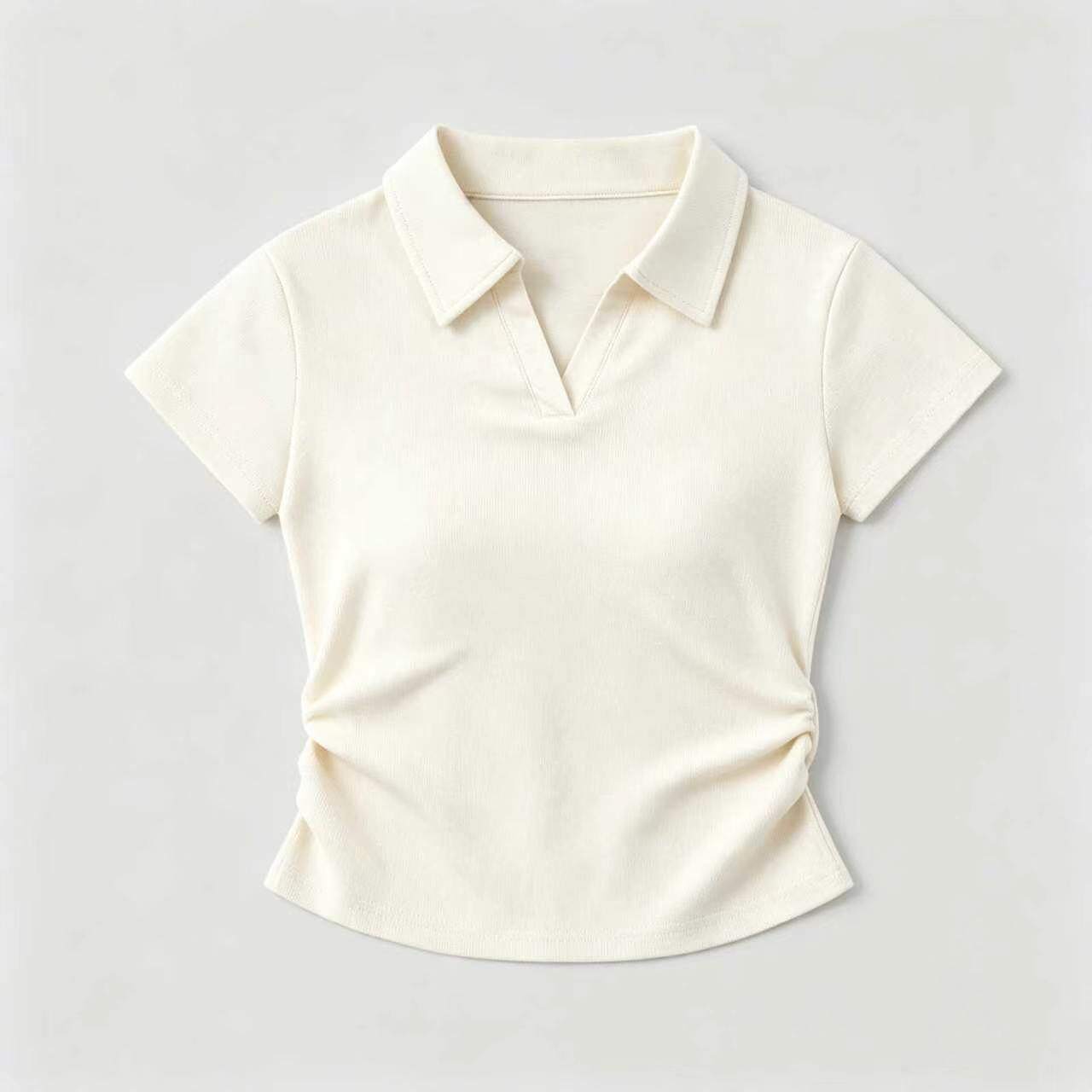 Ribbed V-Neck Polo Shirt
