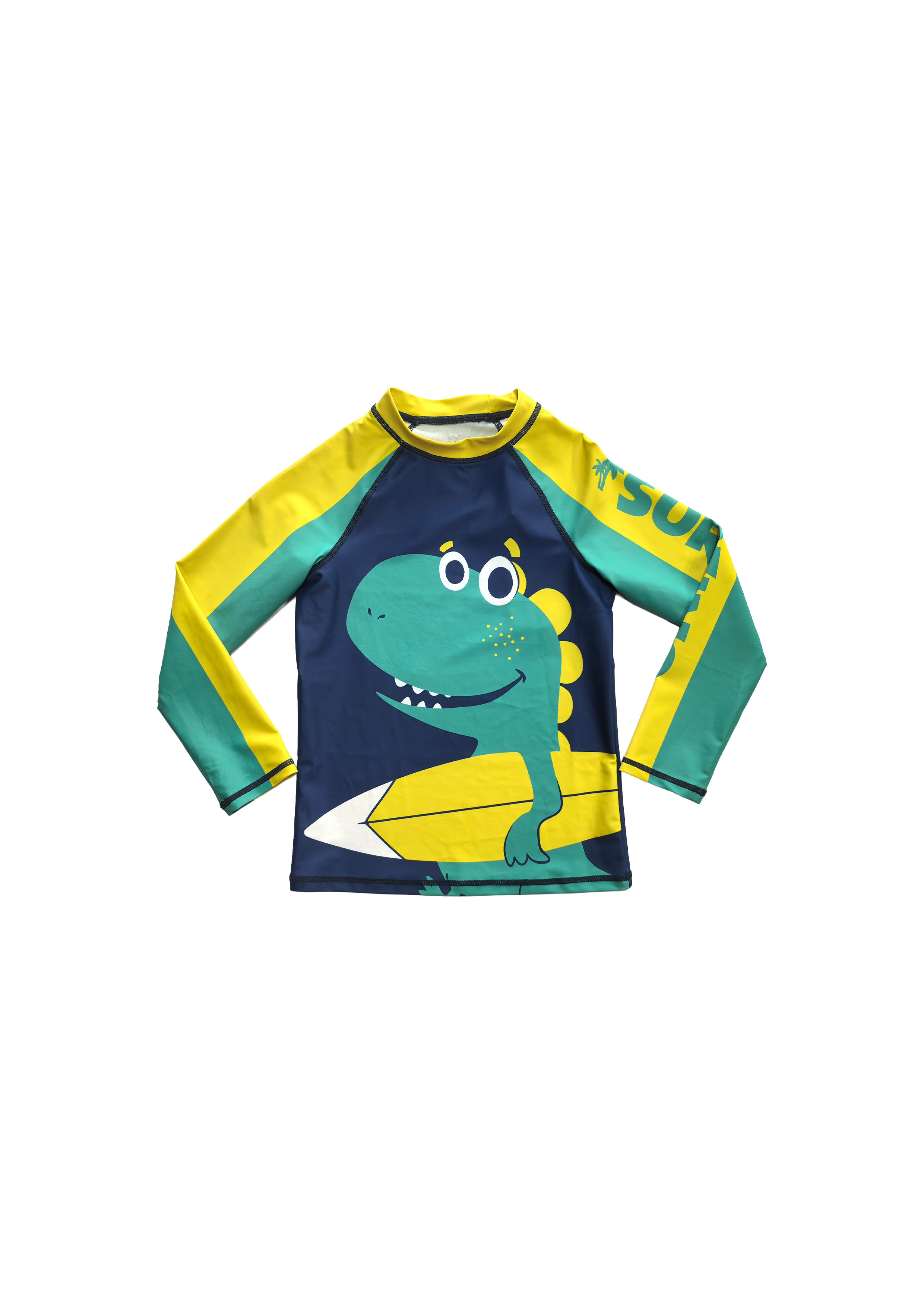 Dinosaur Surf Print Long-Sleeve Rash Guard Swimsuit