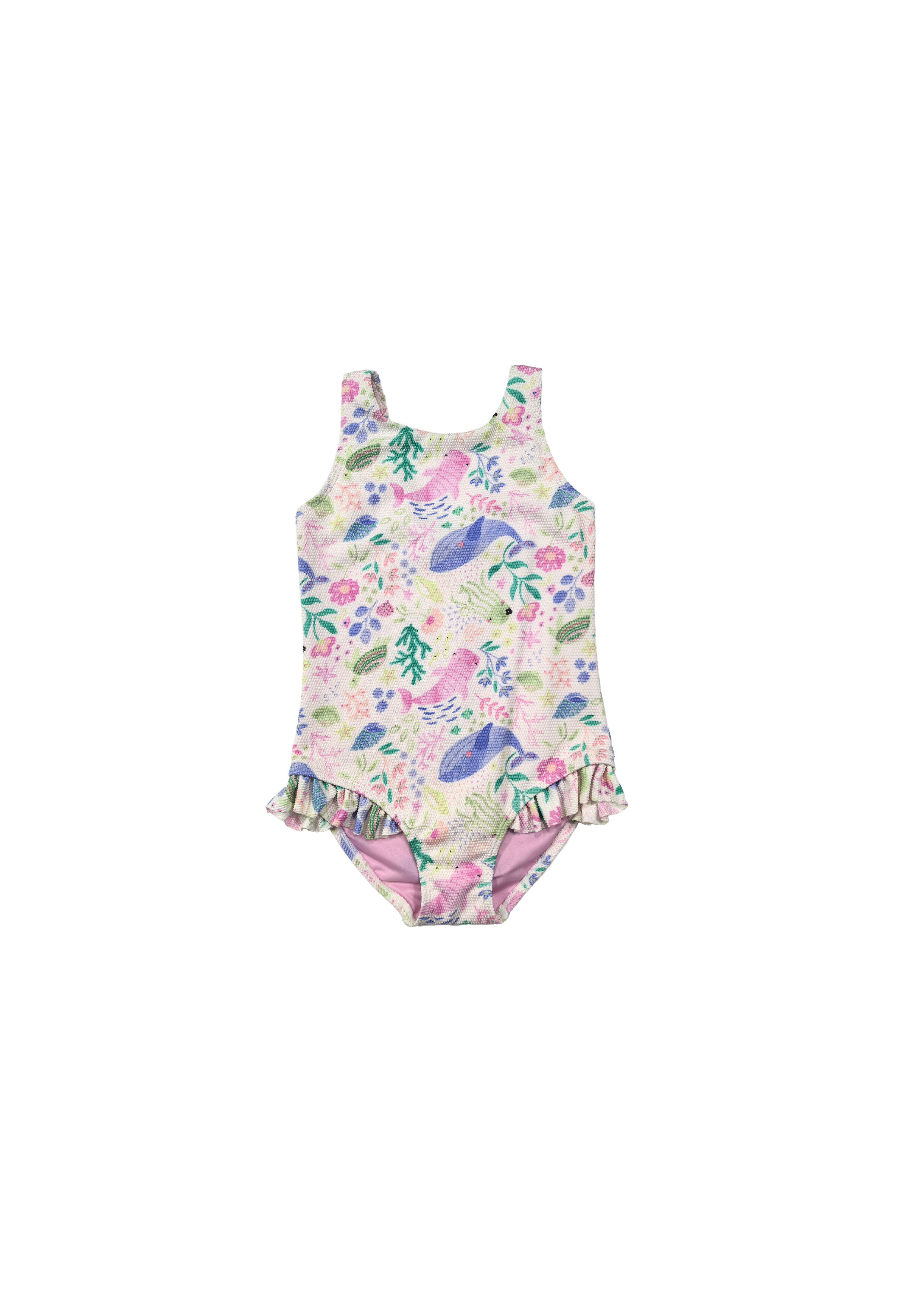 Dolphin and Floral Printed One-Piece Swimsuit