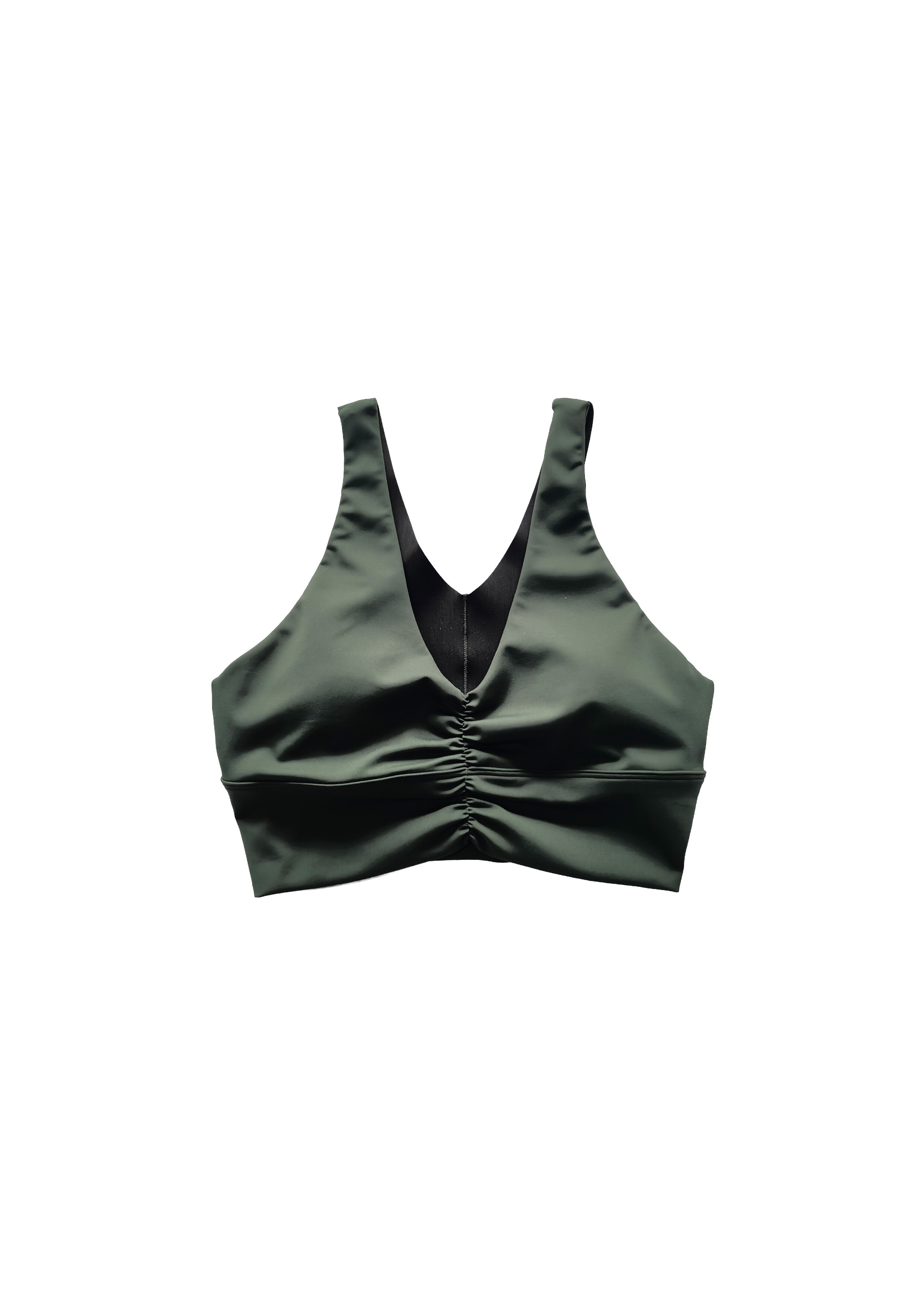 Dark Green Basic V-Neck Racerback Sports Bra High Support Fitness Bra