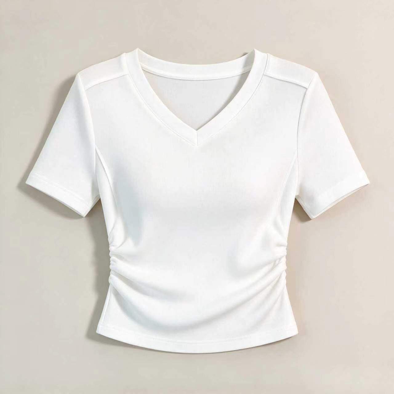 V-Neck Ruched Short Sleeve Shirt