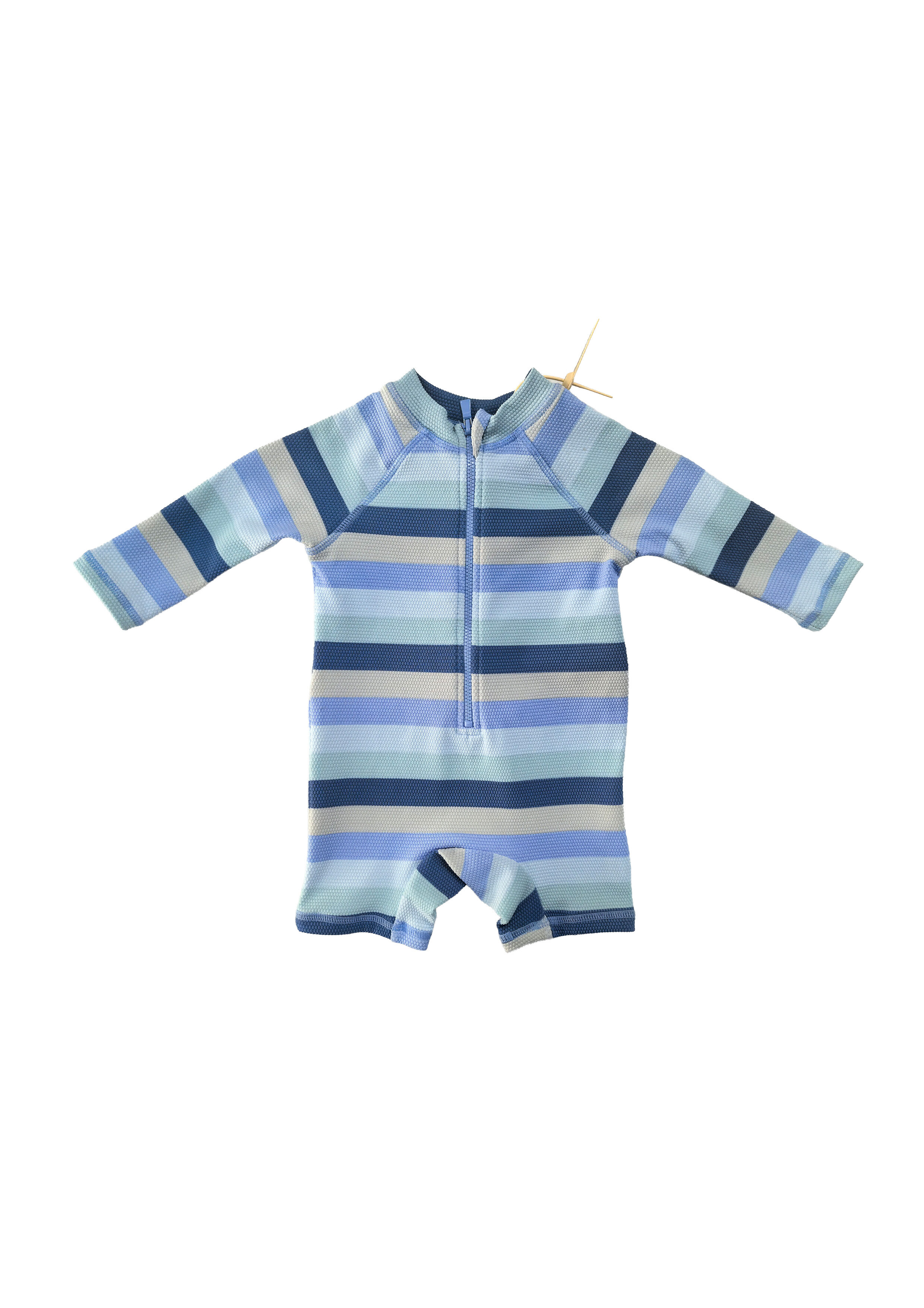 Blue Stripe Long-Sleeve Rash Guard Swimsuit
