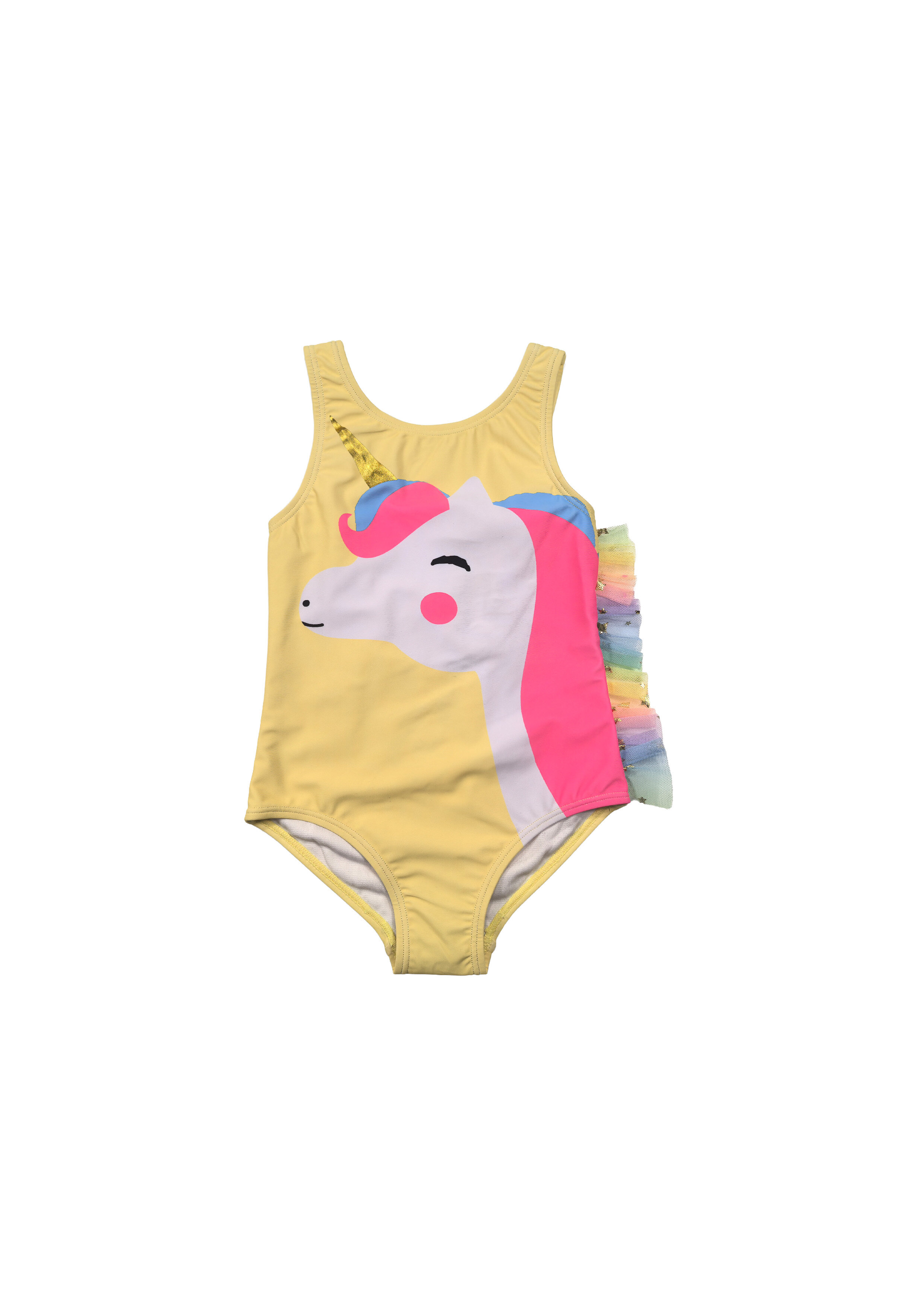 Yellow Unicorn One-Piece Swimsuit with Rainbow Tulle
