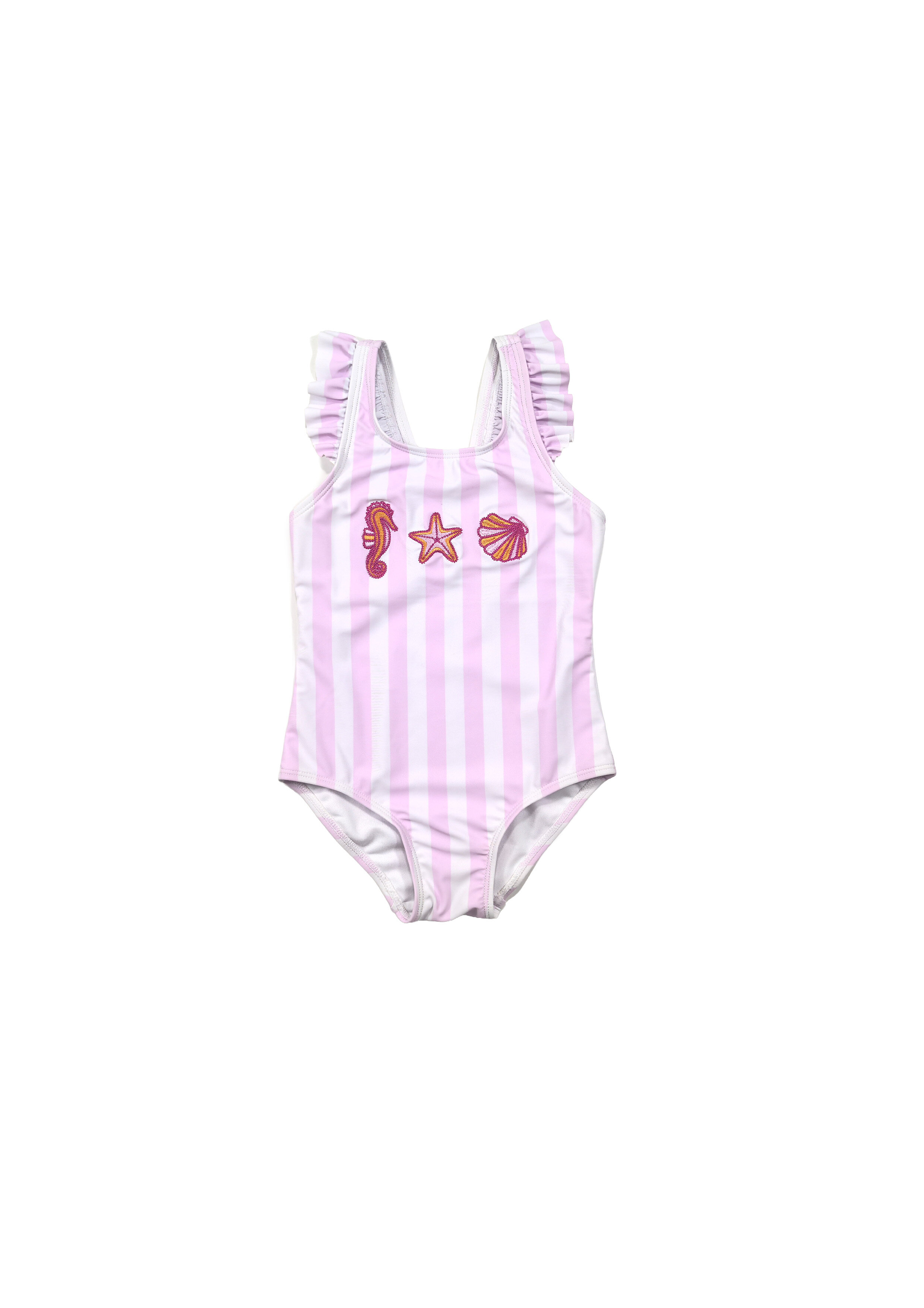 Pink Striped Seahorse Embroidered One-Piece Swimsuit