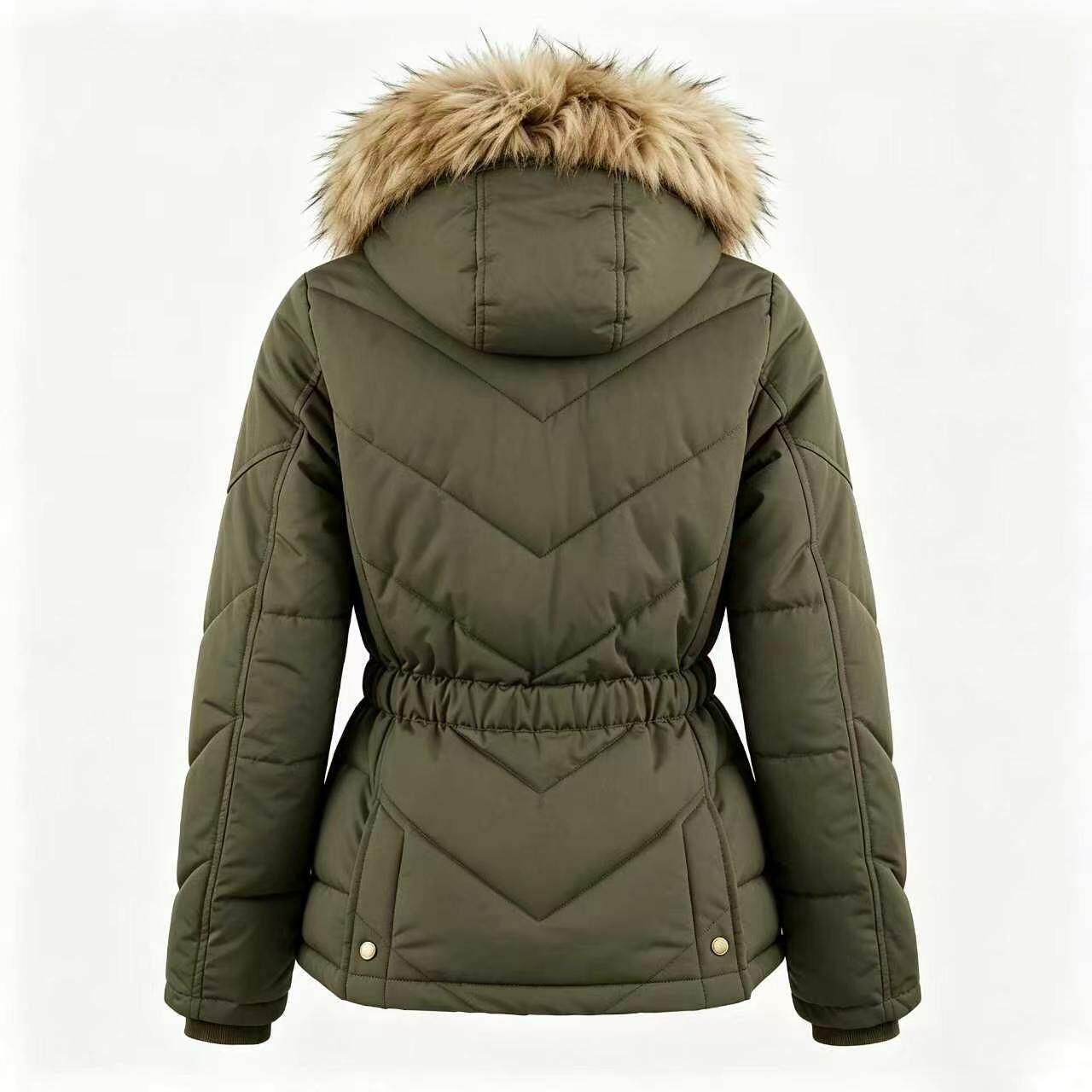 Fur Hood Belted Puffer