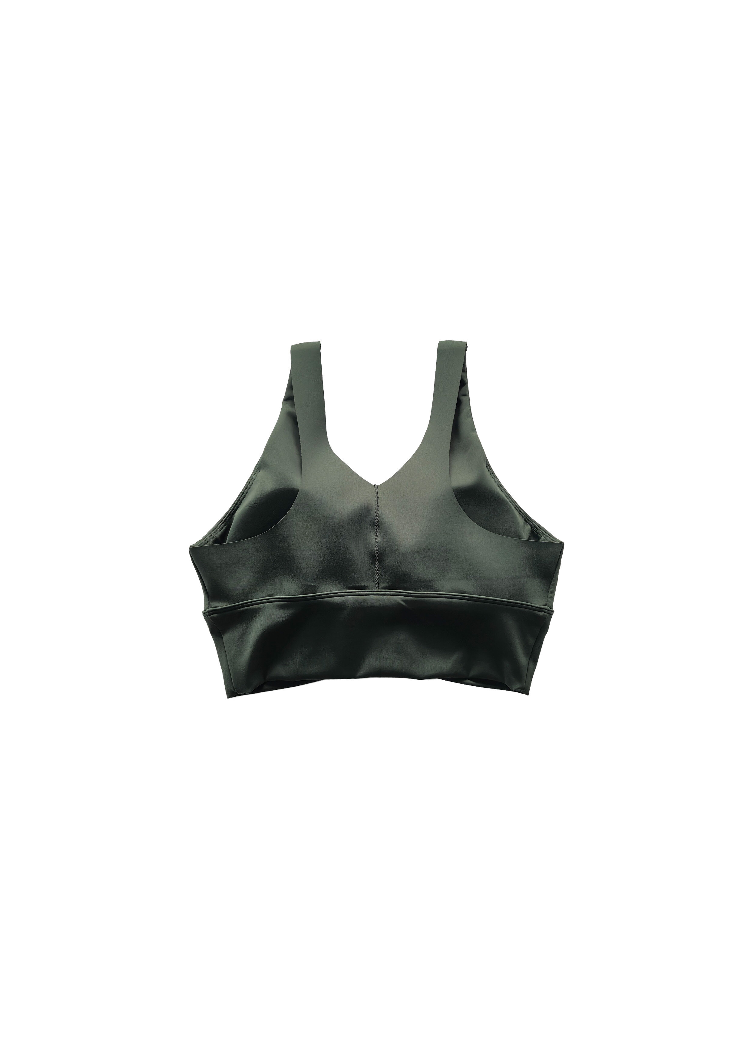 Dark Green Front Ruched V-Neck Sports Bra Push-Up Shockproof Yoga Tank