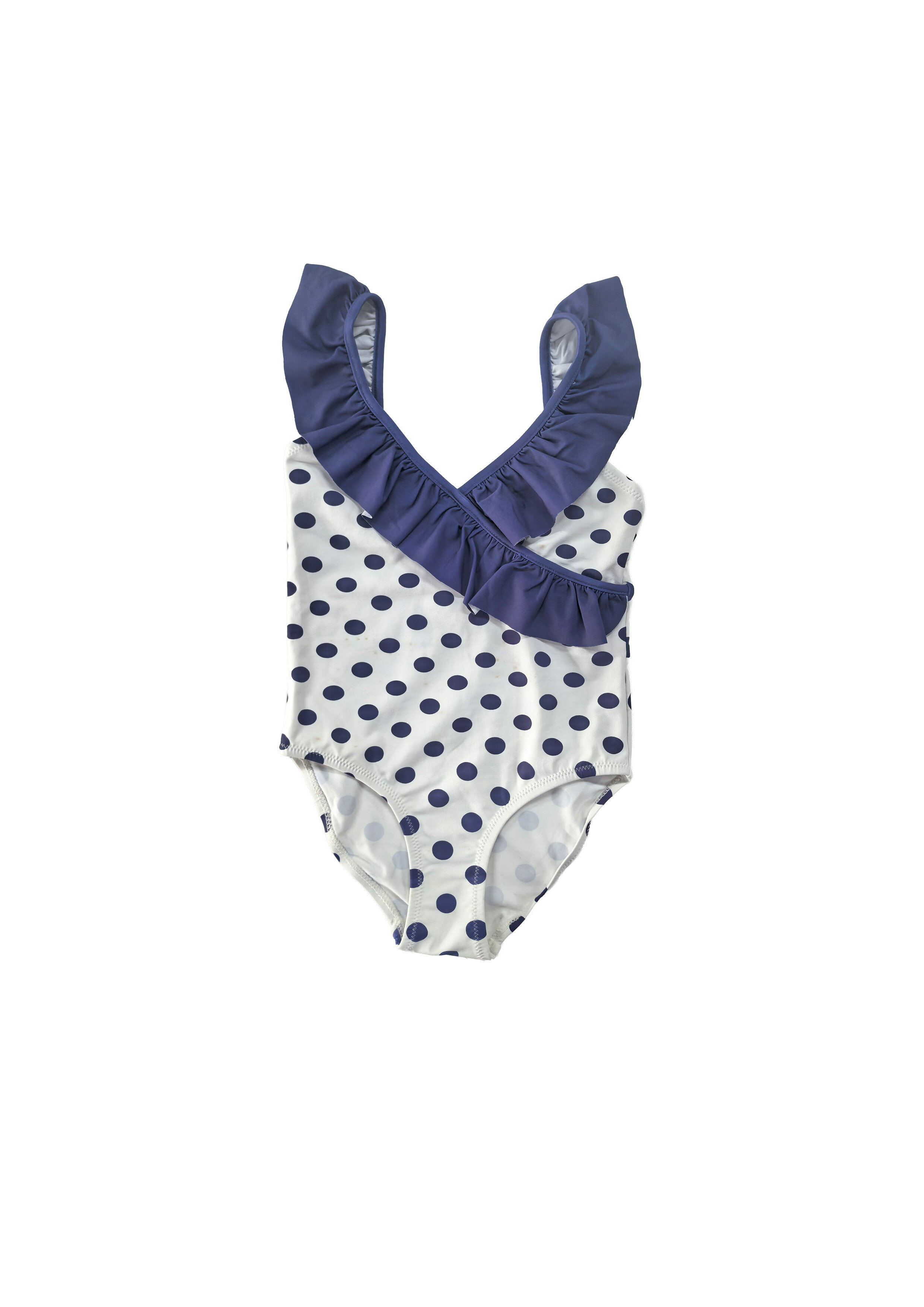Navy Polka Dot Ruffled One-Piece Swimsuit