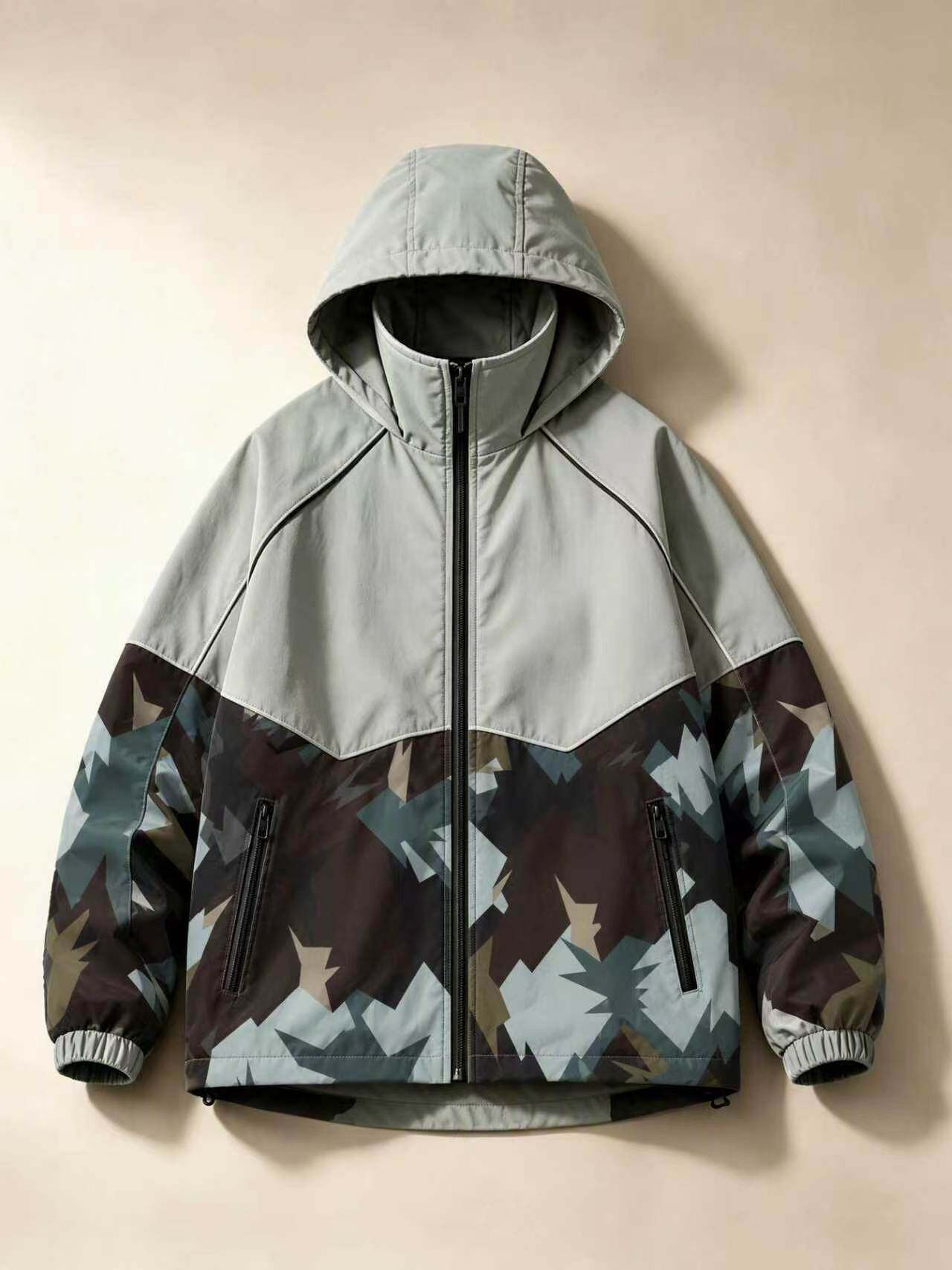 Paneled Hooded Windbreaker Jacket