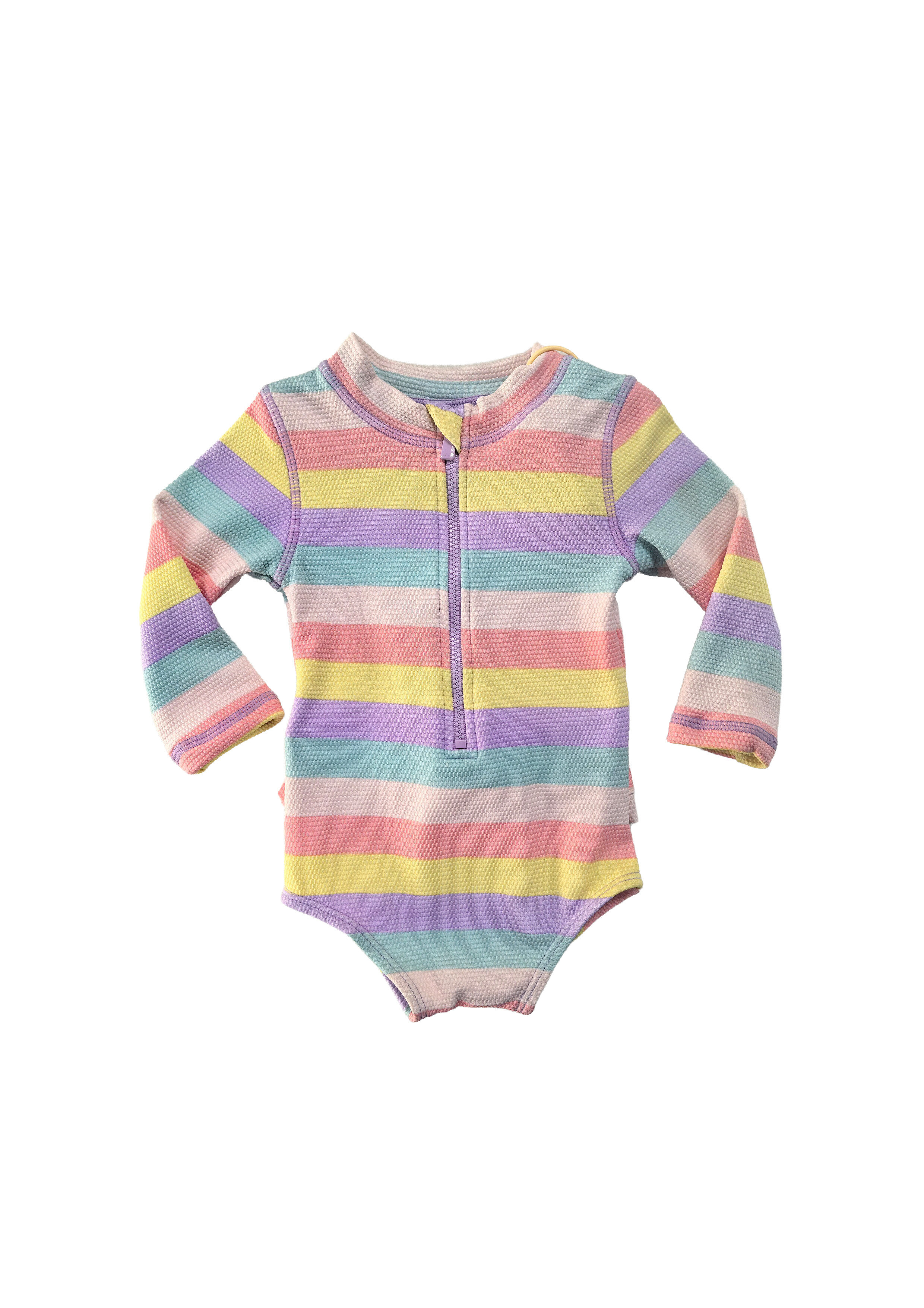 Rainbow Stripe Long-Sleeve One-Piece Swimsuit