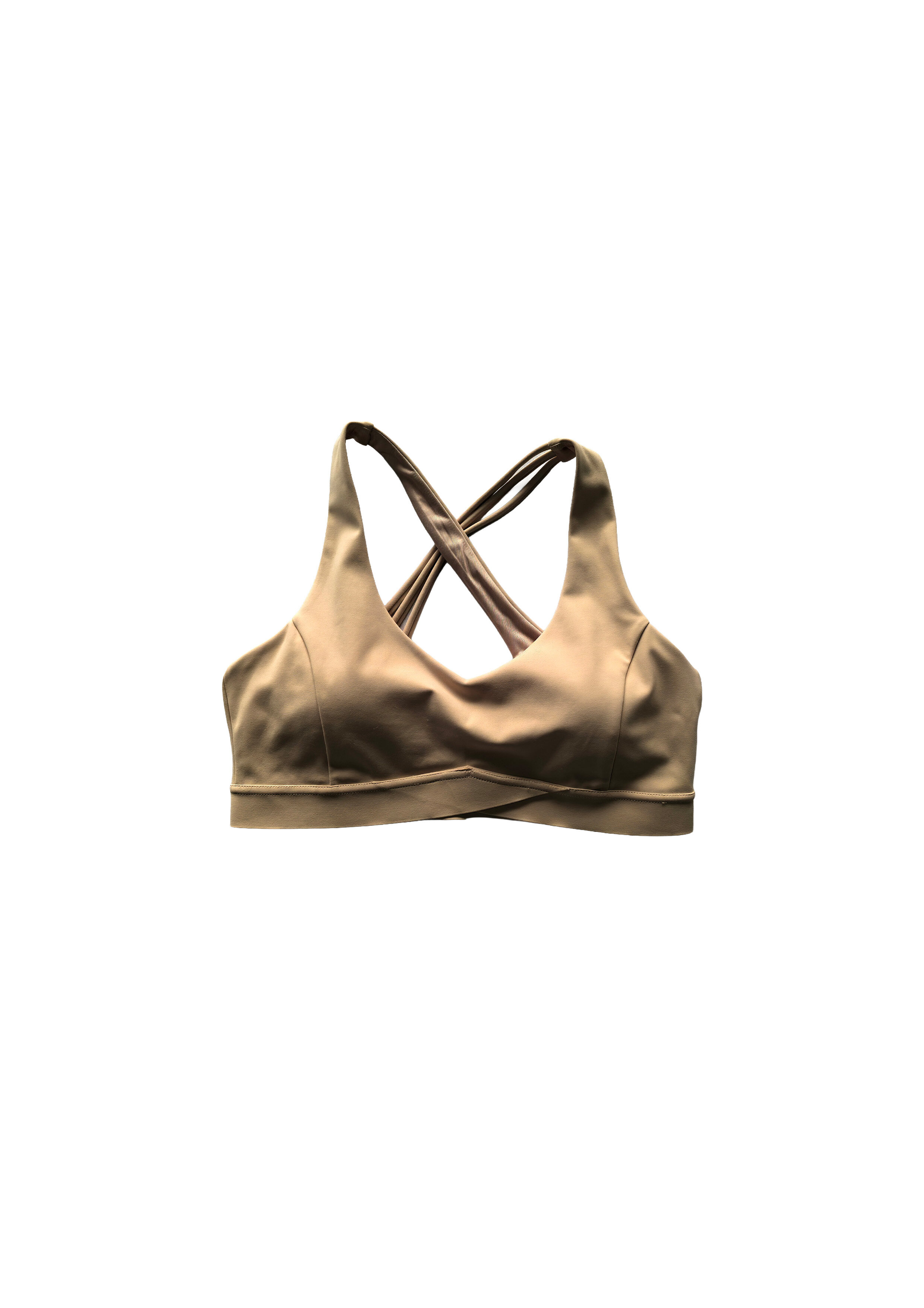 Nude Beige Cross Strap V-Neck Sports Bra Medium Support