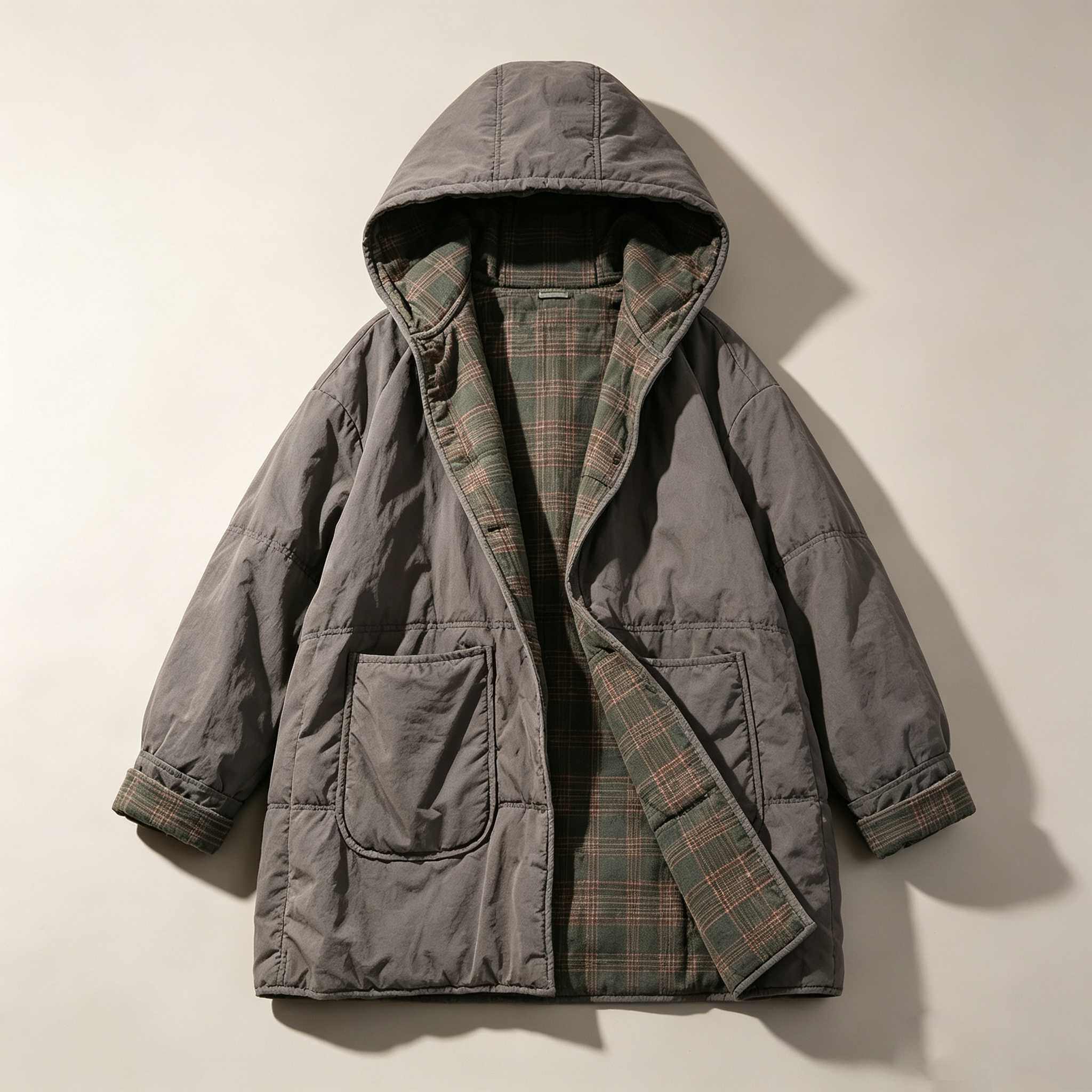 Hooded Quilted Long Coat