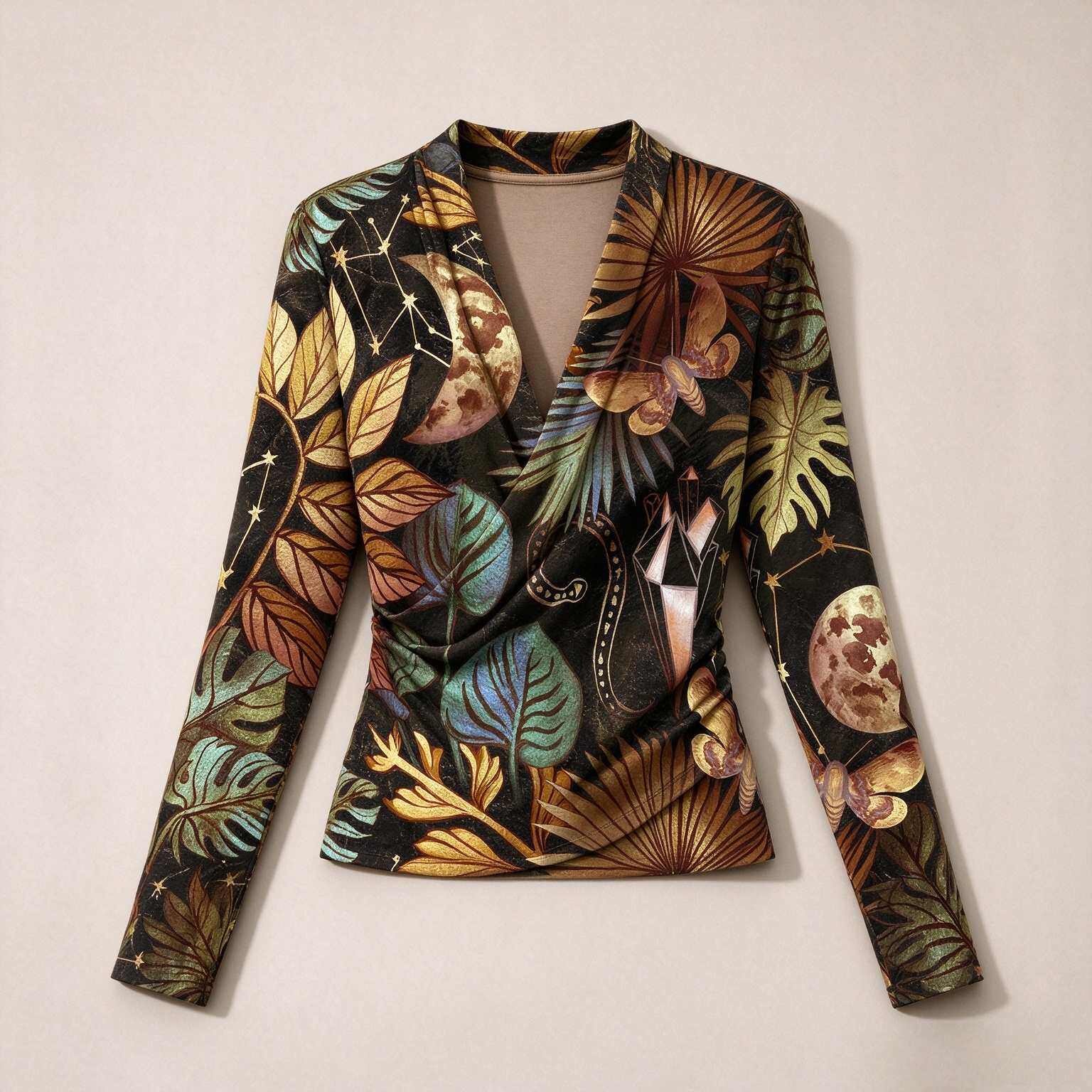 Draped Wrap Long Sleeve Top Shirt