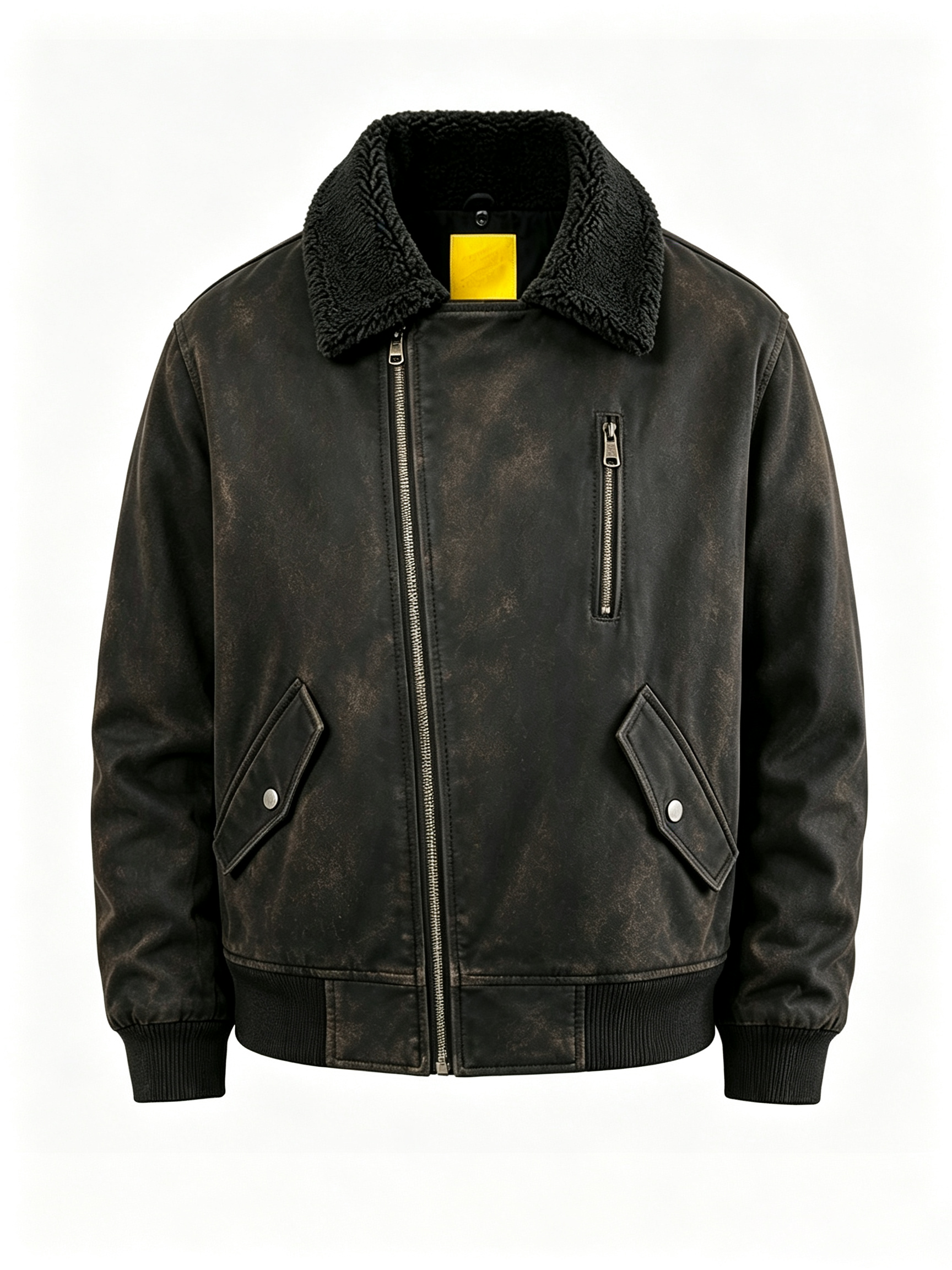 Distressed Shearling Collar Jacket