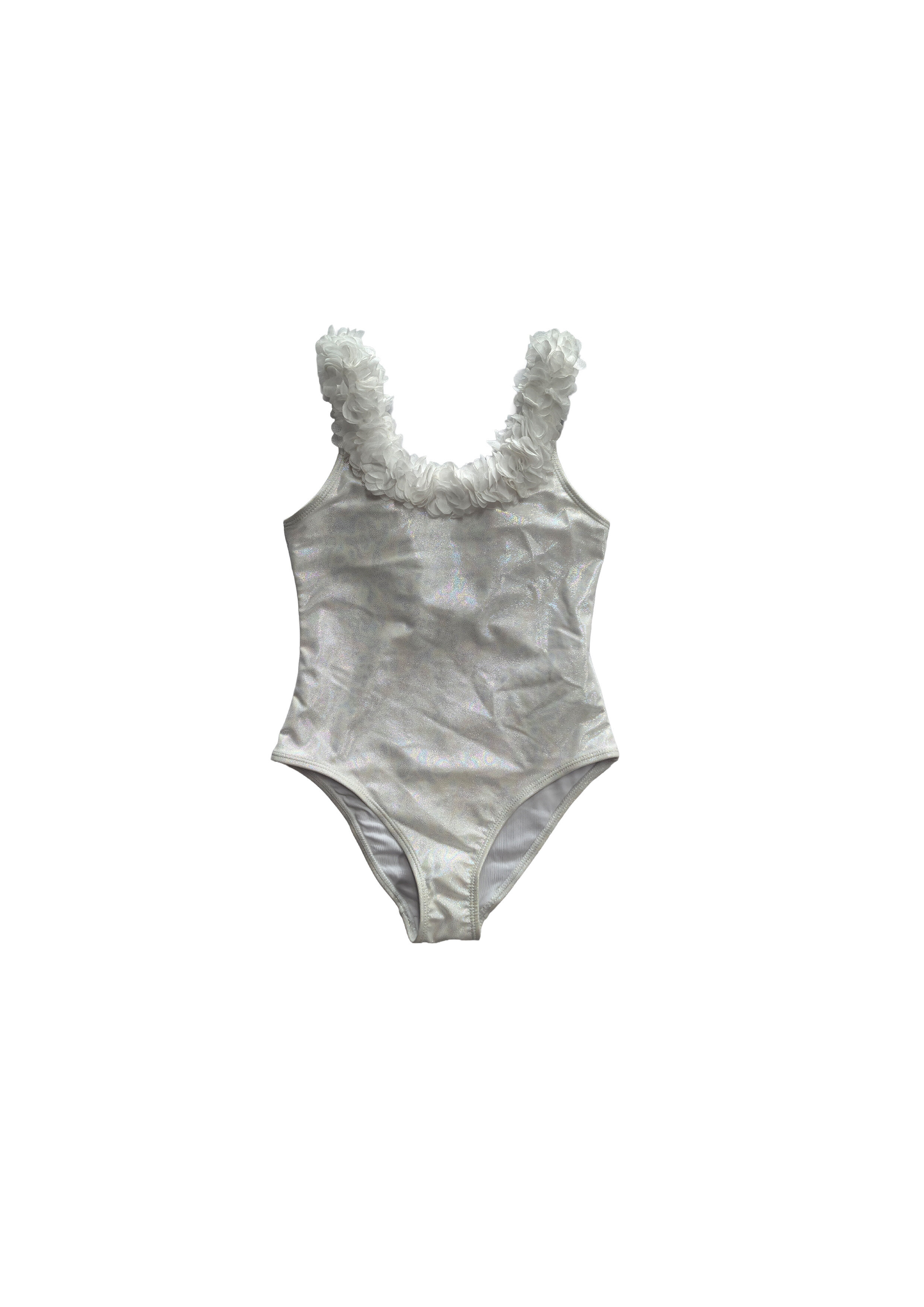 White Shimmer Ruffled One-Piece Swimsuit