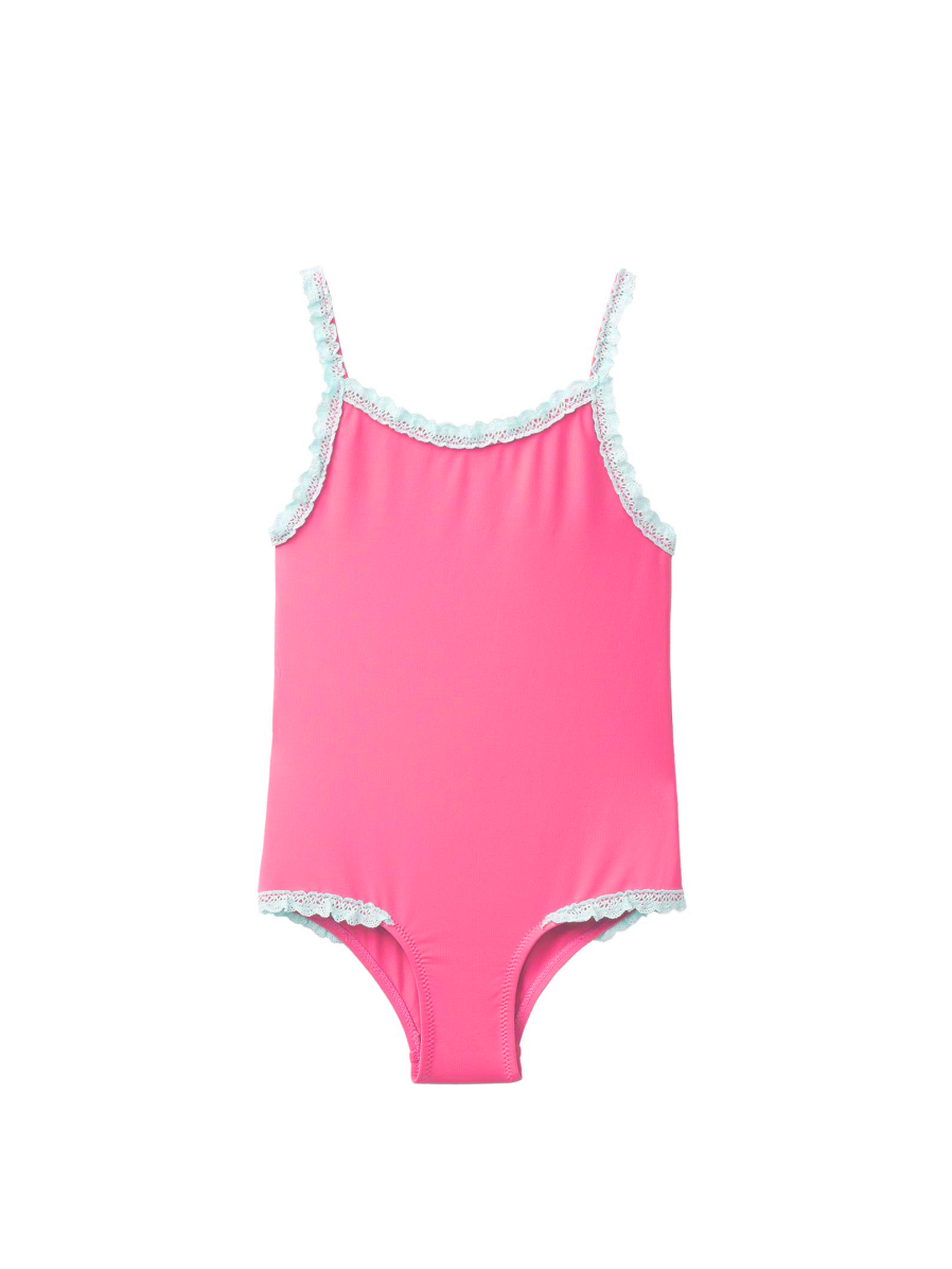 Pink Lace Trim Swimsuit