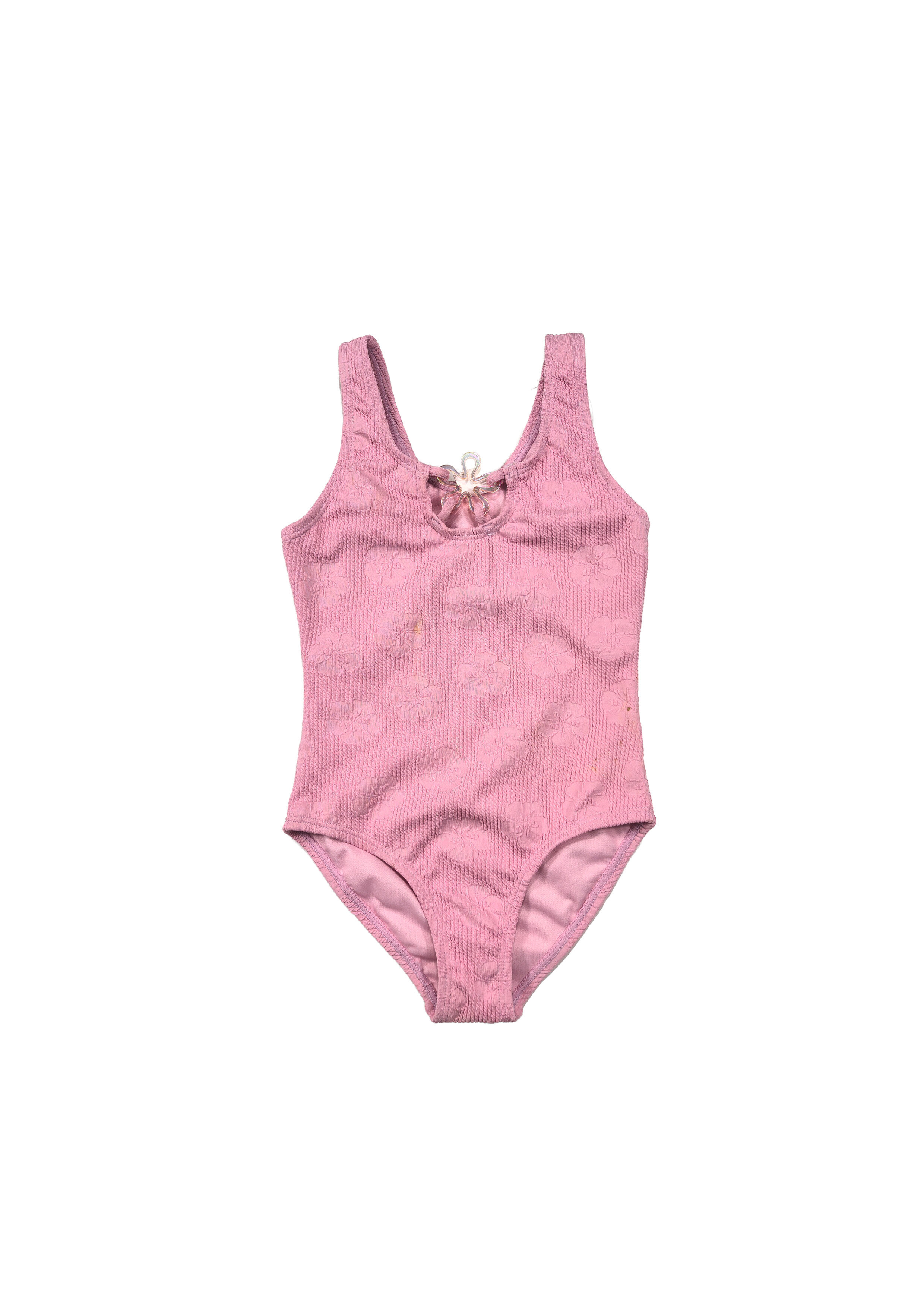 Pink Floral Embossed One-Piece Swimsuit
