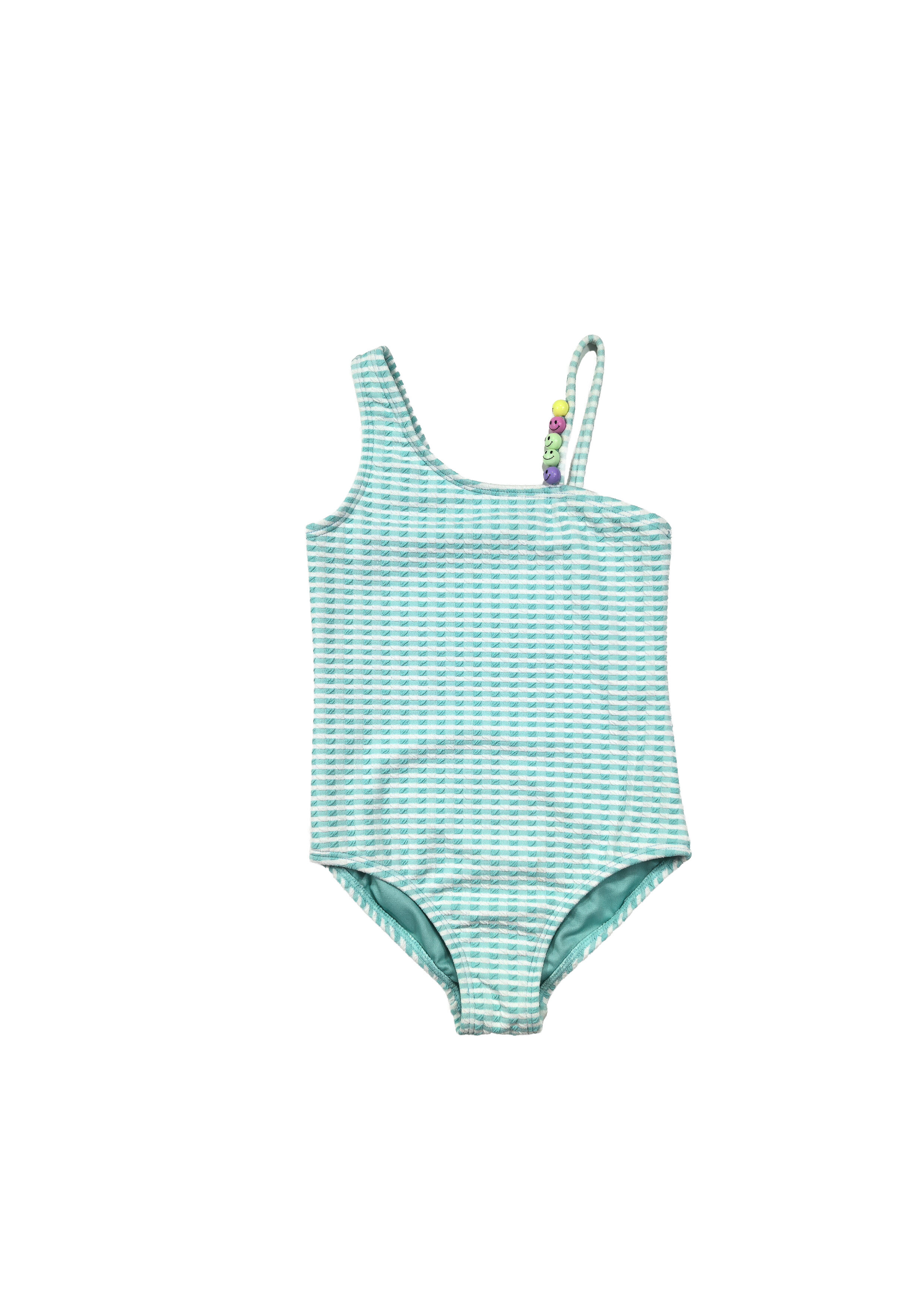 Mint Green Striped One-Shoulder One-Piece Swimsuit