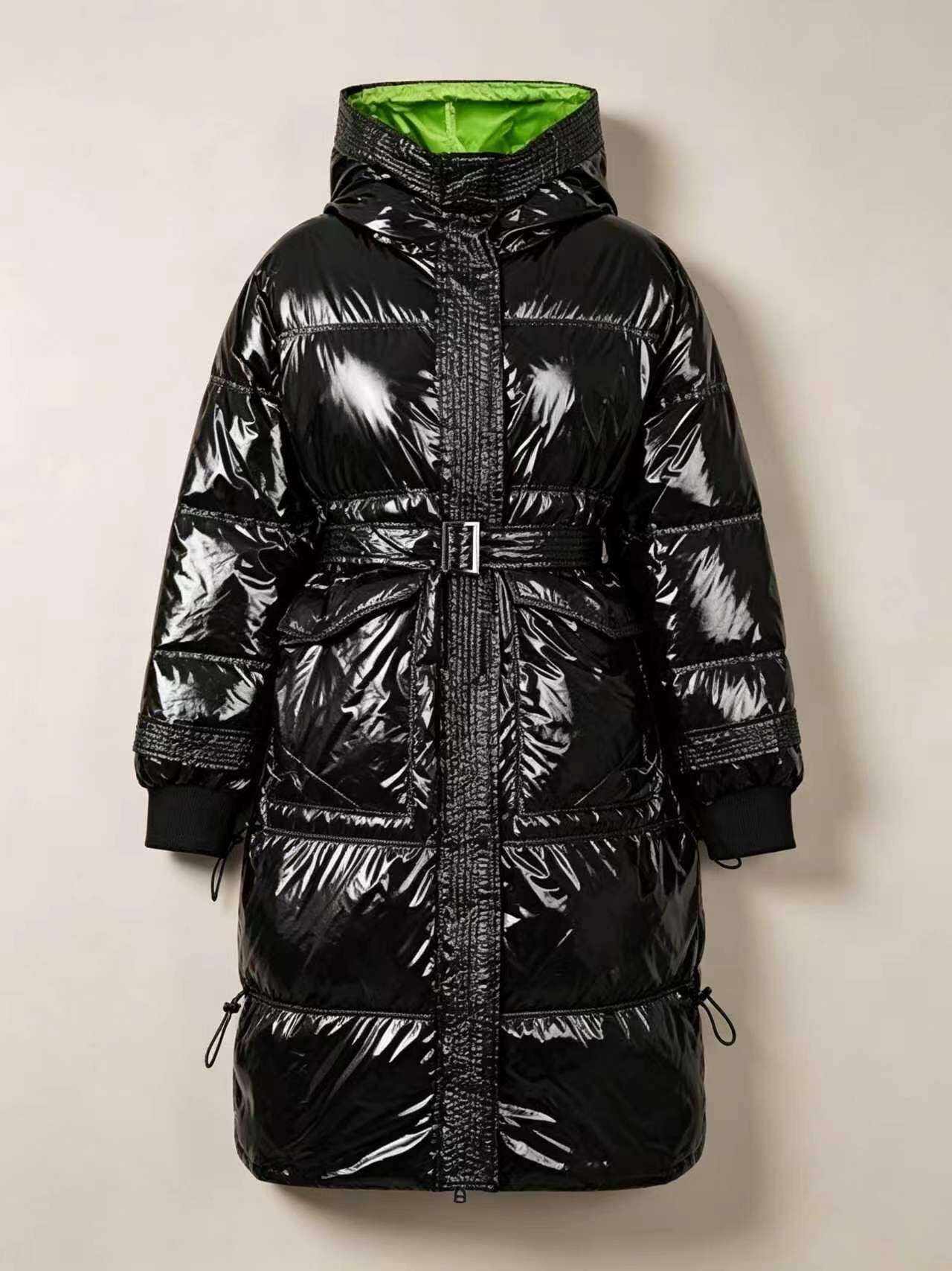 Glossy Belted Long Puffer