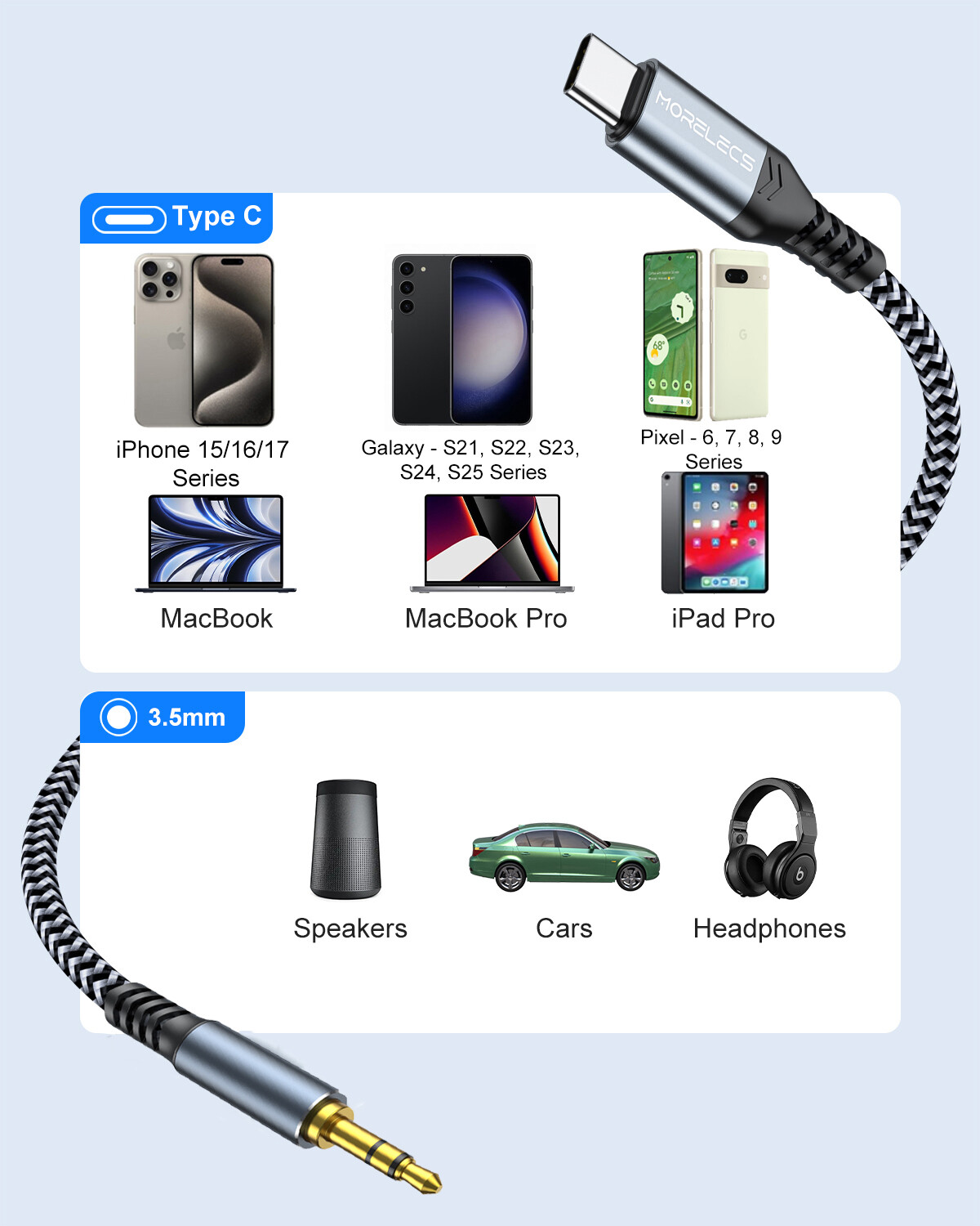 MORELECS PM23AC3 USB-C to 3.5mm AUX Audio Cable - view 7