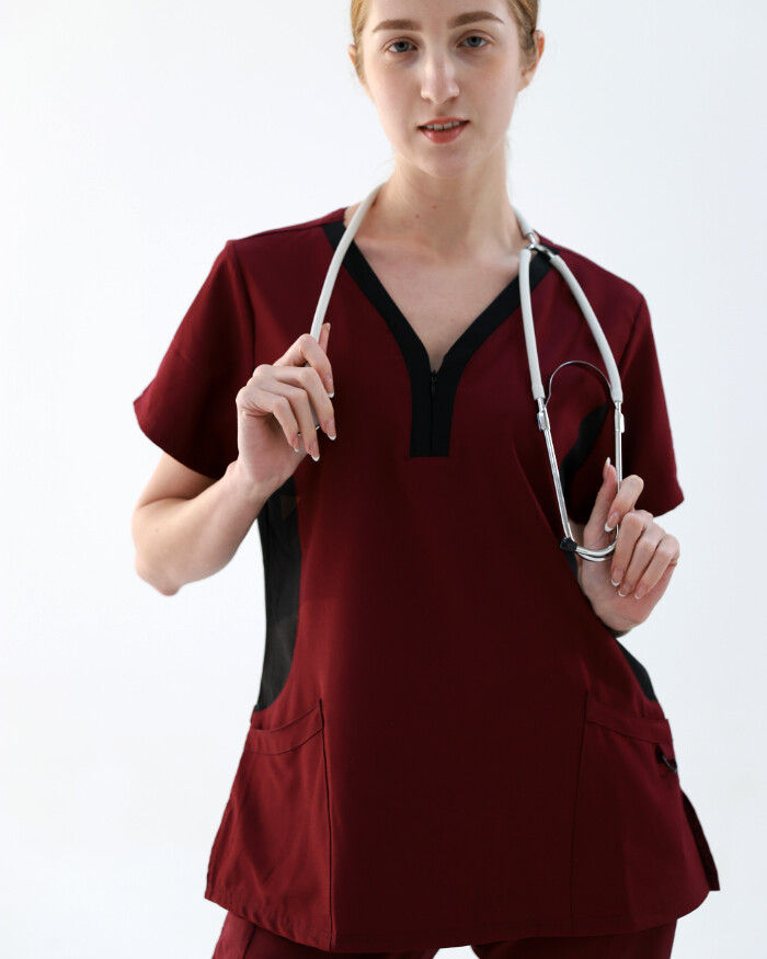 4-Way Spandex Zipper Neck Medical Scrub Top