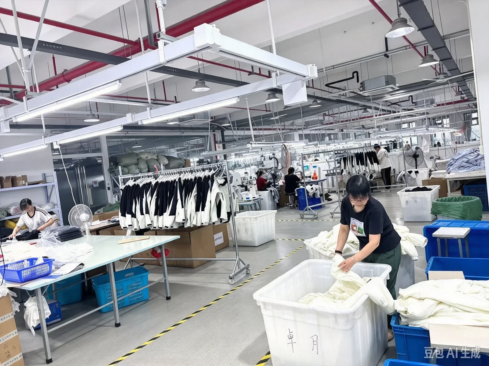 Finishing and quality control area at our own Anqing Wangjiang Apparel factory where garments are checked and sorted