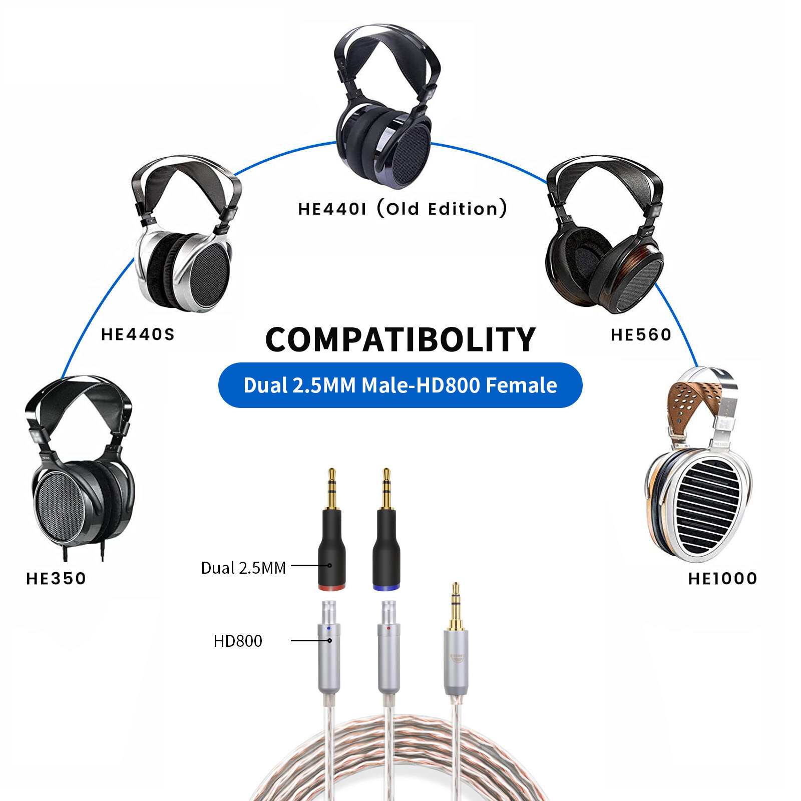 Dual 2.5mm Rotating HD800 Female Adapter - Image 4