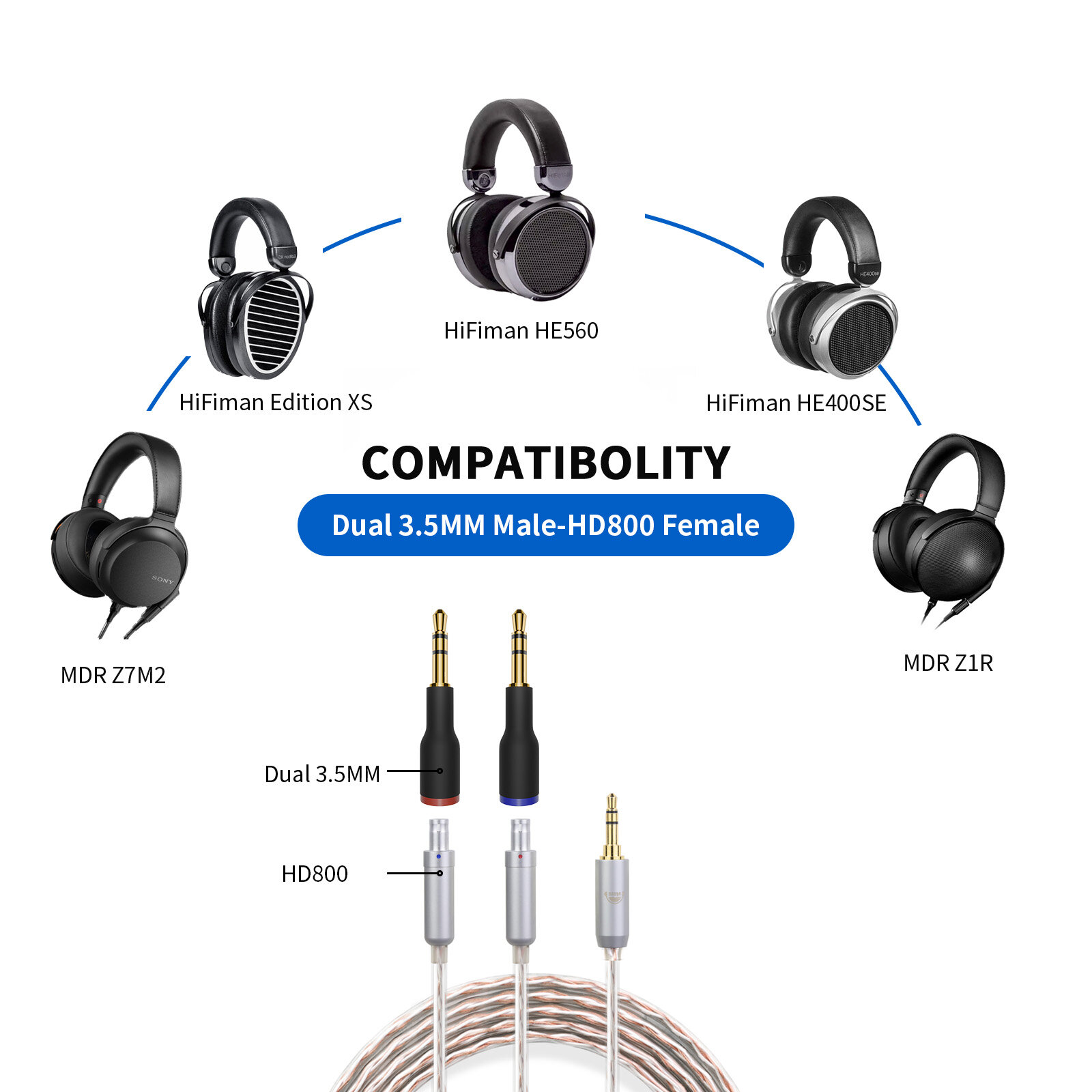 Dual 3.5mm HD800 female adapter for revolution - 图片4