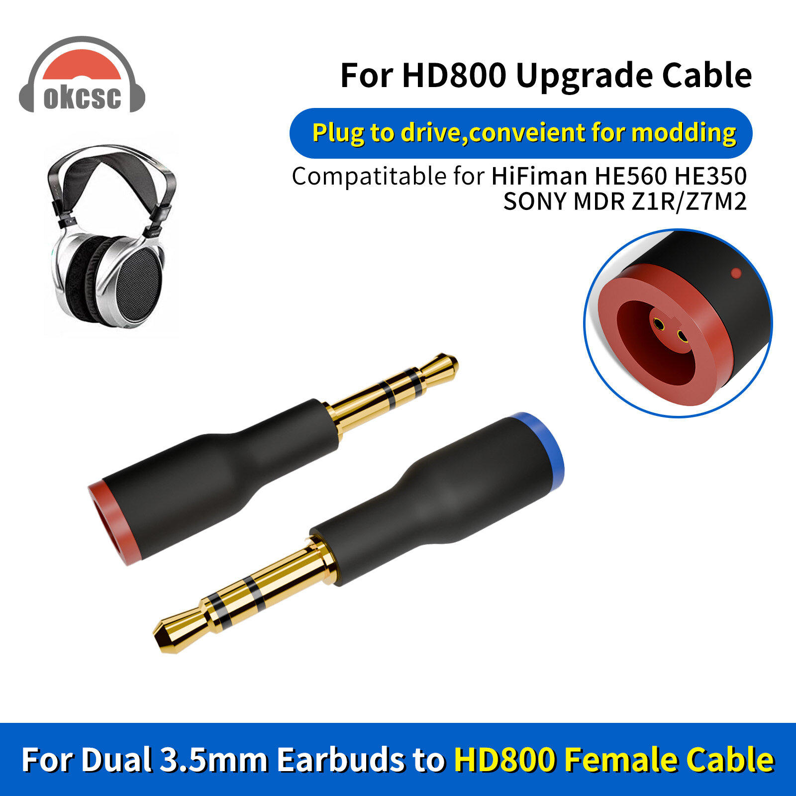 Dual 3.5mm HD800 female adapter for revolution - 图片2